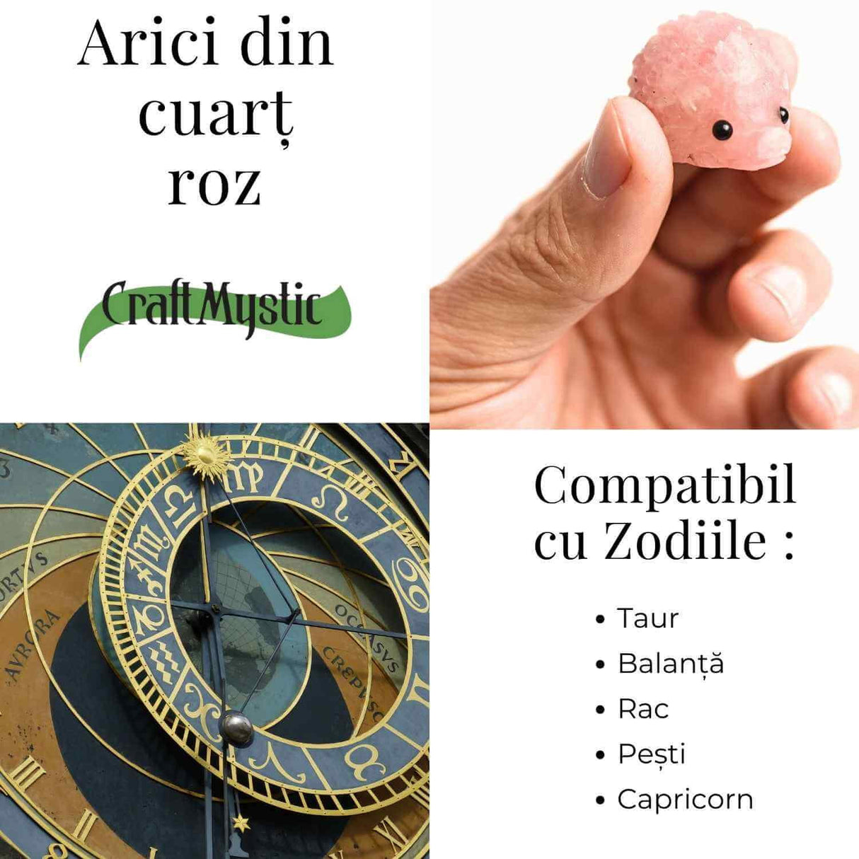 Figurina arici din Cuart Roz 4 cm - Vindecare emotionala si iubire
