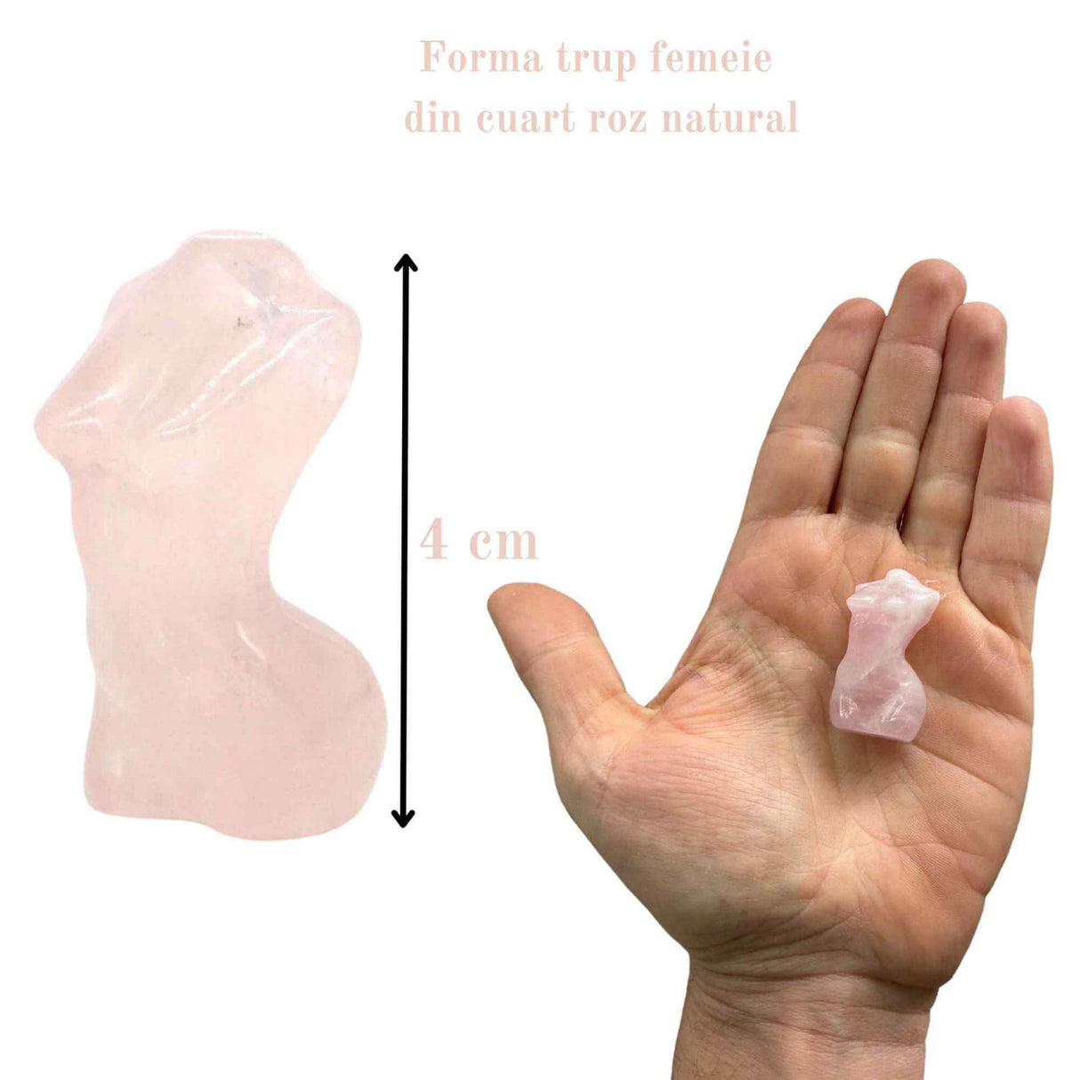 Forma bust femeie din cristal natural Cuart Roz 4 cm sculptat manual