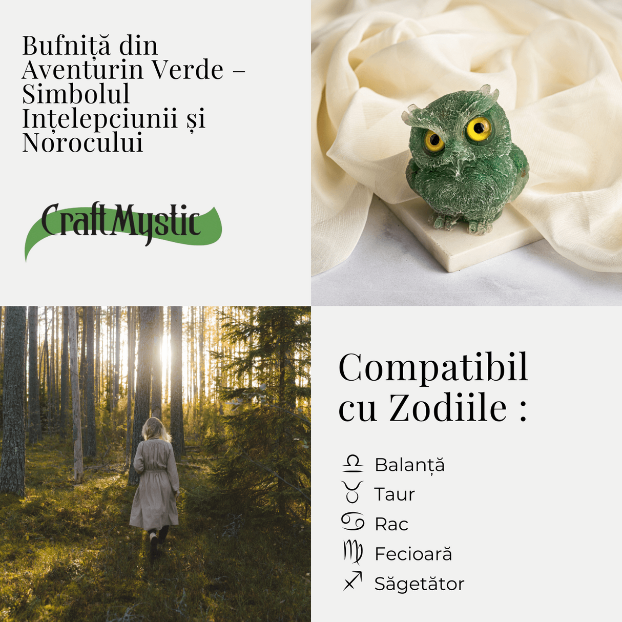 Bufnita din Aventurin Verde - Simbolul Intelepciunii si Norocului