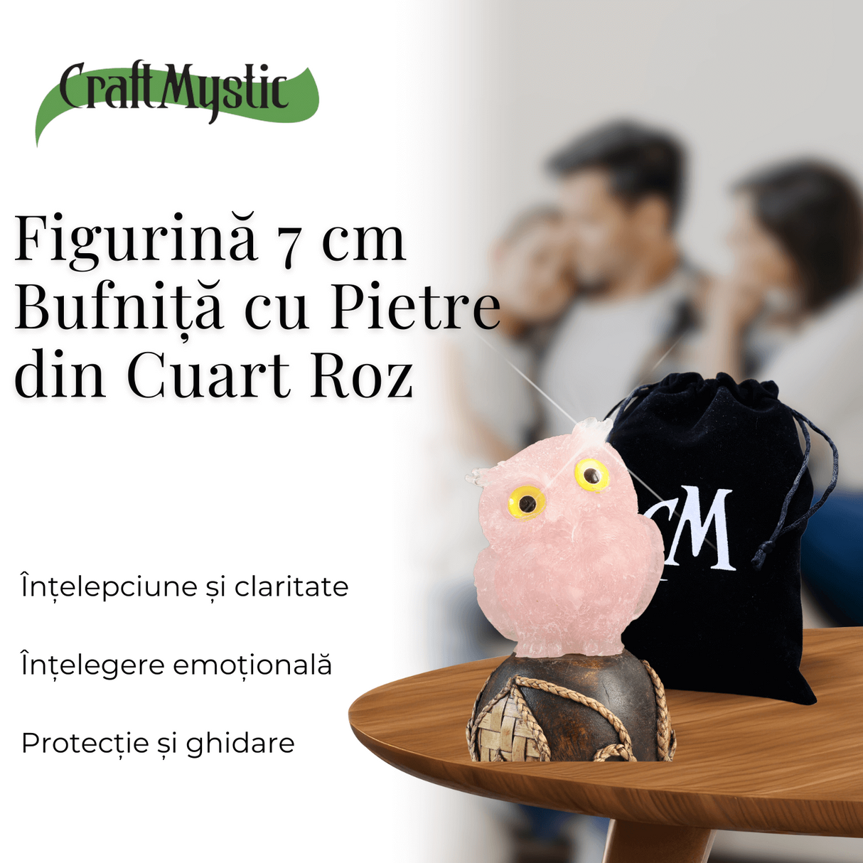 Figurina Bufnita din Cuart Roz – Simbol al Iubirii si Armoniei