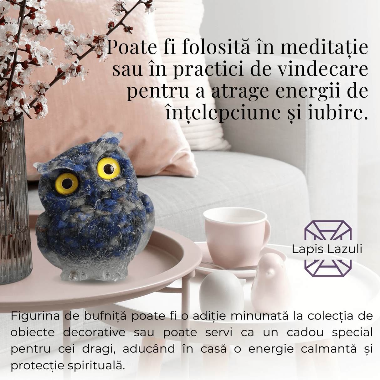Figurina Bufnita din Lapis Lazuli - Talisman de Intelepciune si Protectie