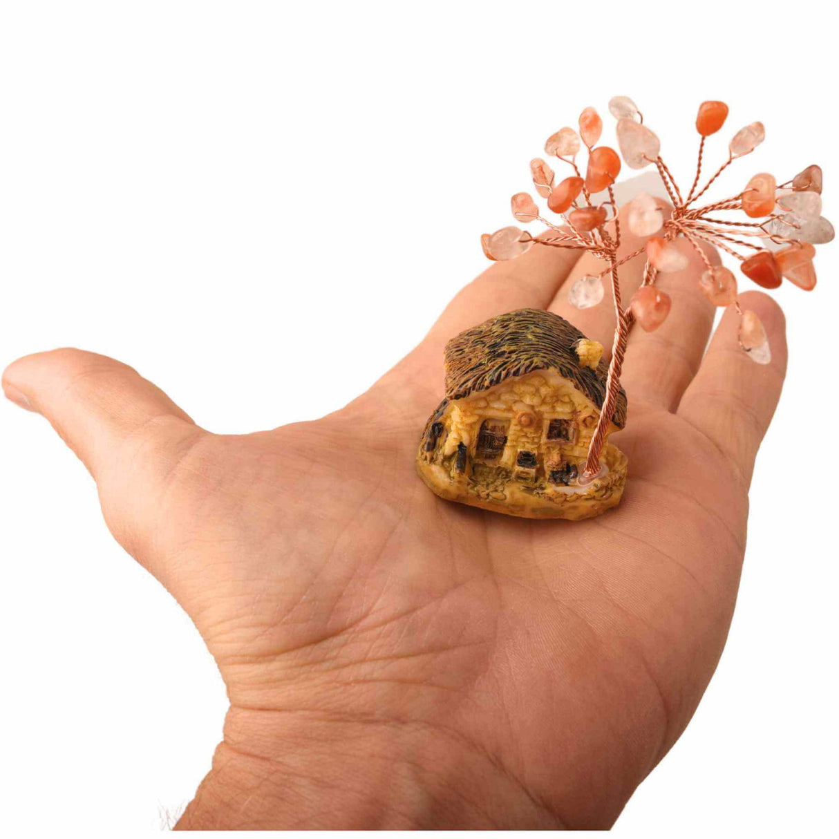 Figurina casuta cu ramuri din cristale naturale Agat Rosu - Decoratiune interior sau exterior, pentru casa, birou, acvariu