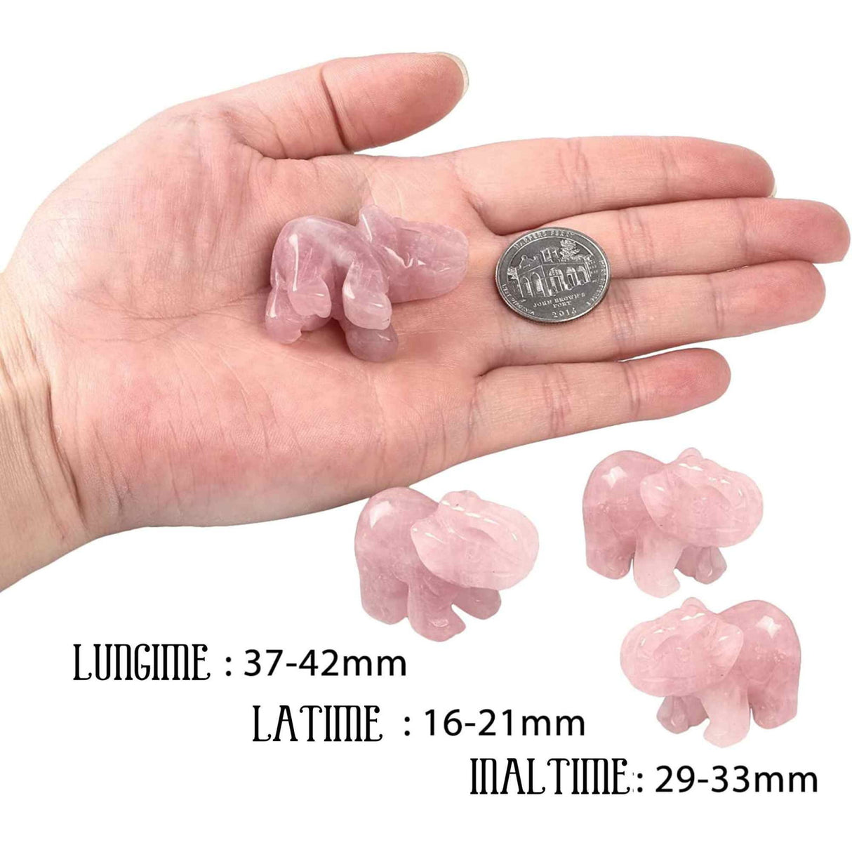 Figurina elefant din piatra semi-pretioasa Cuart Roz sculptata manual - Statuie din cristale vindecatoare Reiki de buzunar pentru meditatie, pace