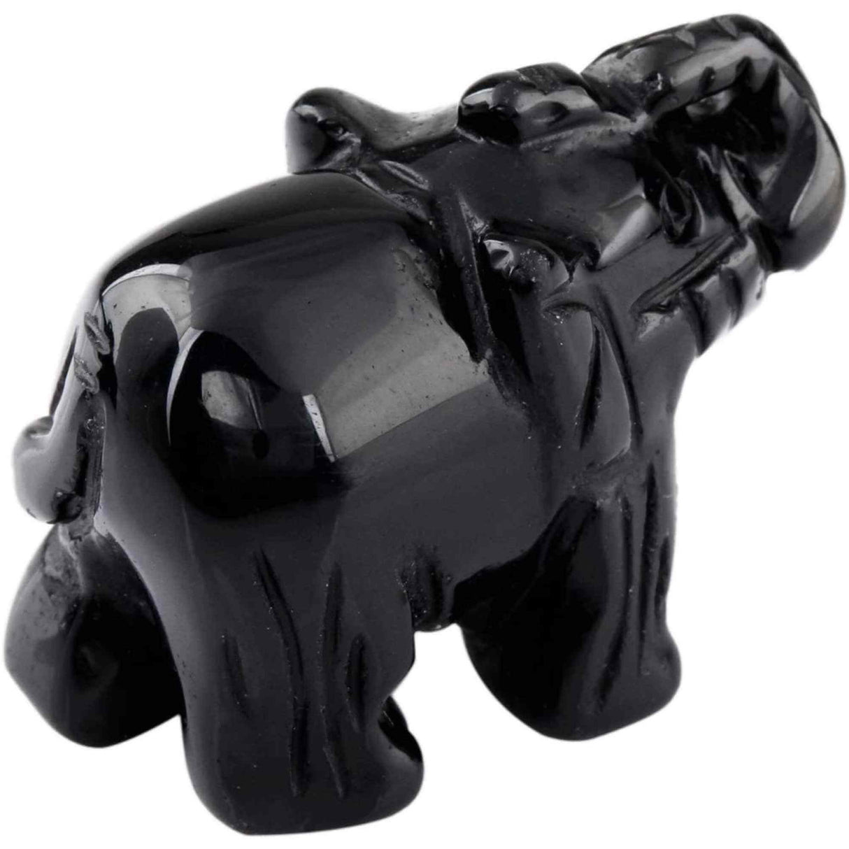 Figurina elefant din piatra semi-pretioasa Obsidian sculptata manual - Statuie din cristale vindecatoare Reiki de buzunar pentru meditatie, pace