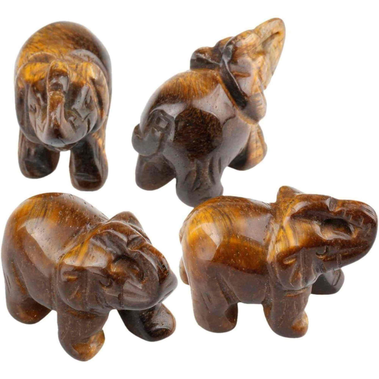 Figurina elefant din piatra semi-pretioasa Ochi de tigru sculptata manual - Statuie din cristale vindecatoare Reiki de buzunar pentru meditatie, pace