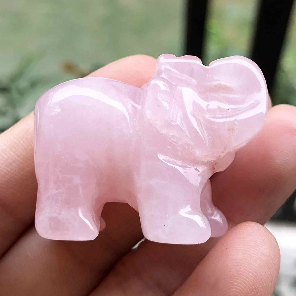 Figurina elefant din piatra semi-pretioasa Cuart Roz sculptata manual - Statuie din cristale vindecatoare Reiki de buzunar pentru meditatie, pace