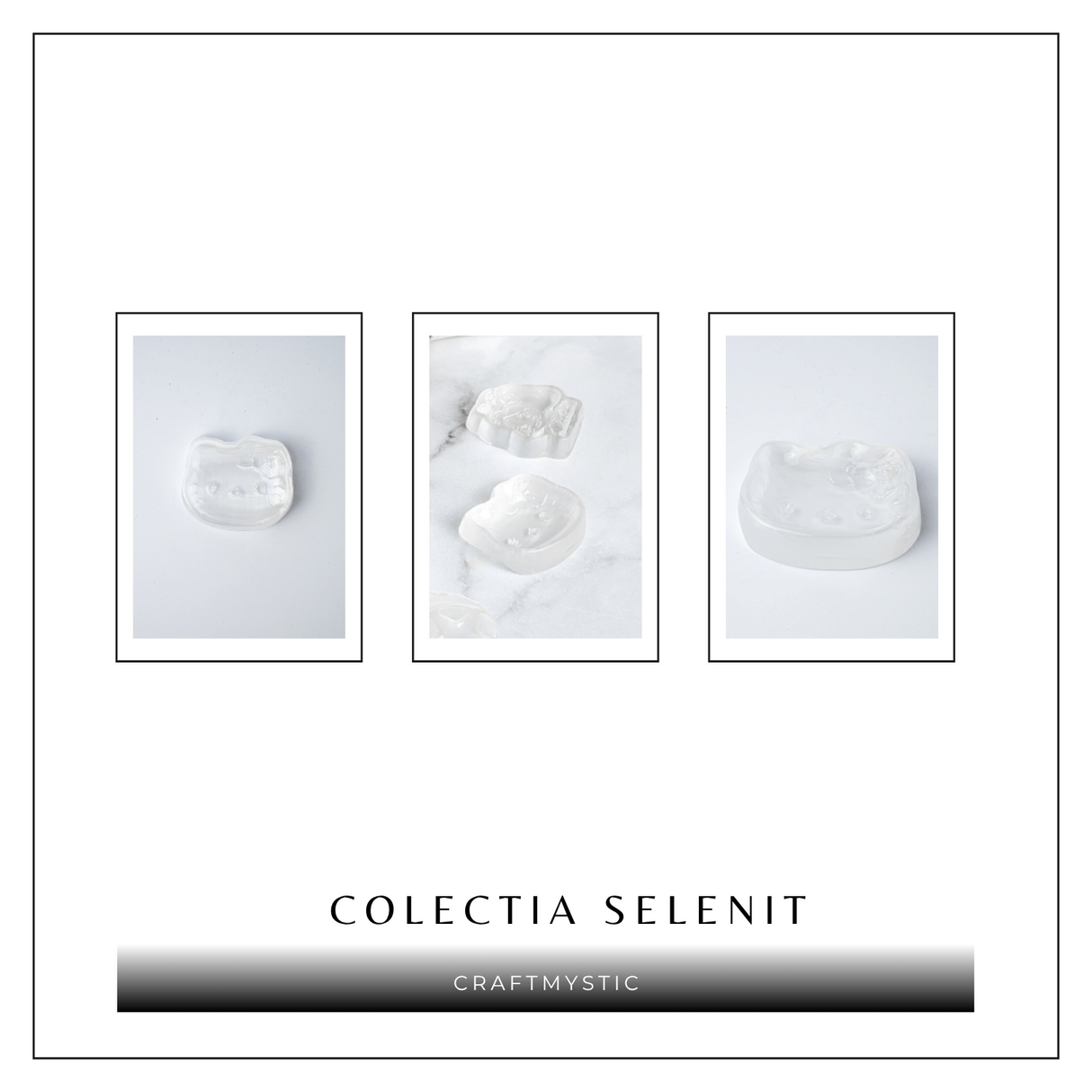 Placa Decorativa din Selenit Natural 5.5cm – Figurina Hello Kitty pentru Purificare si Armonie Energetica