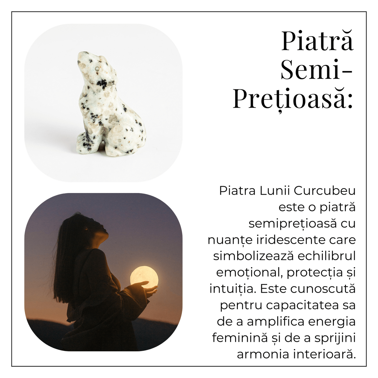 Figurina Lup din Piatra Lunii Curcubeu - Energie si Protecte Spirituala