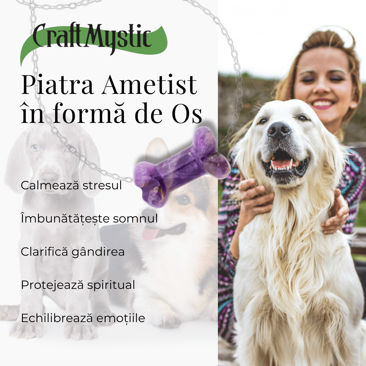 Figurina in Forma de Os din Cristale Naturale 30mm - Ametist