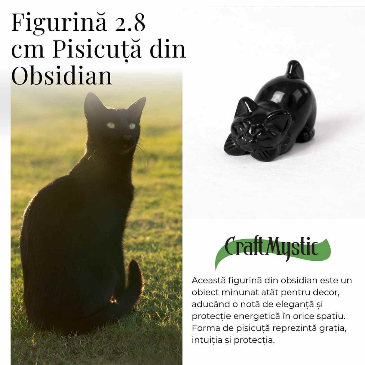 Pisicuta Alintata din Obsidian Negru – Talisman de Protectie si Intuitie