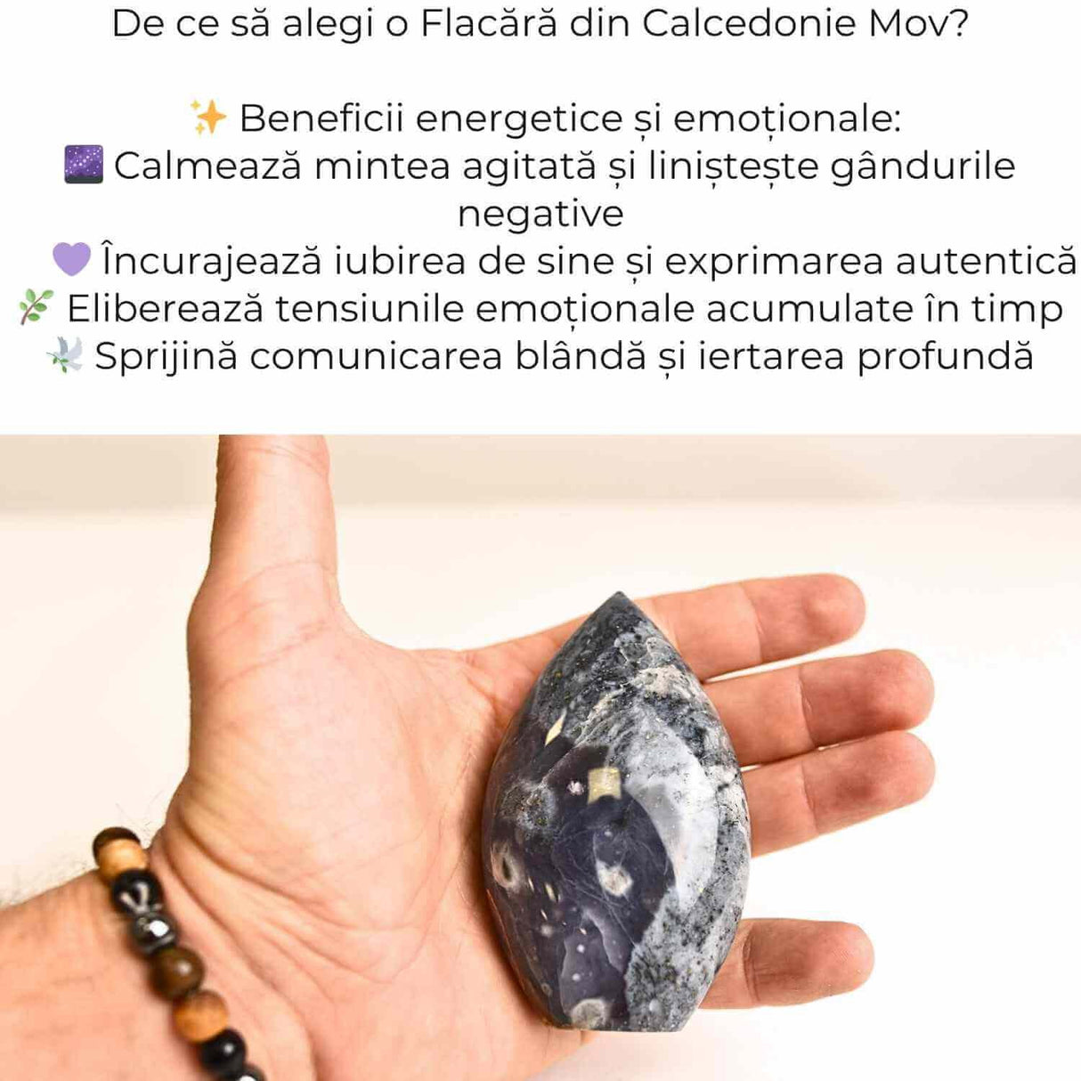 Vocea interioara capata curaj - Flacara din Calcedonie Mov 8-9 cm