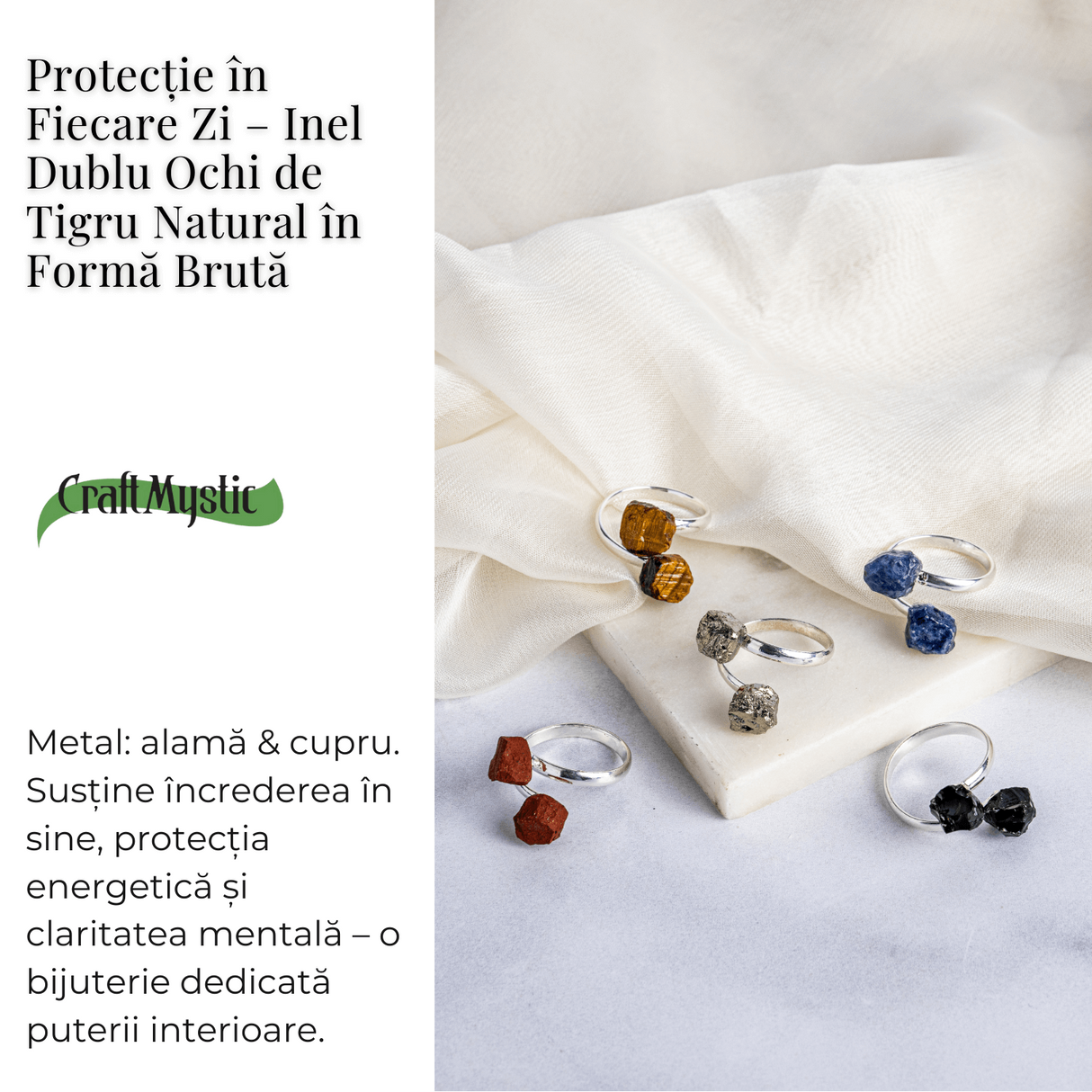 Protectie in fiecare zi - Inel dublu Ochi de tigru natural in forma bruta