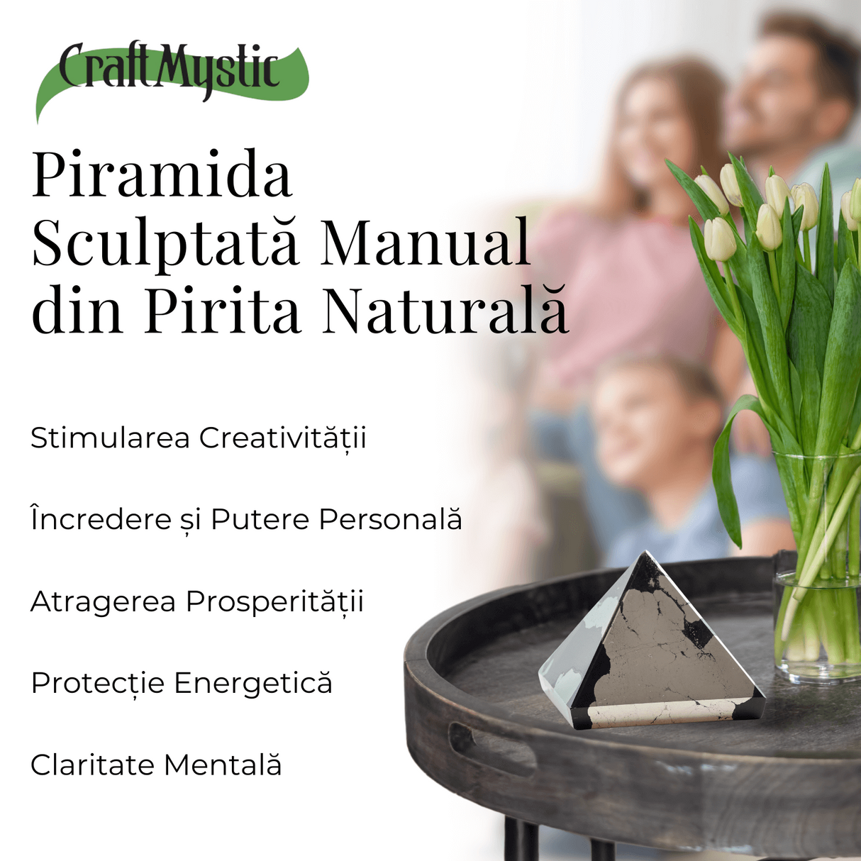Piramida Sculptata Manual 60mm din Piatra Pirita Naturala
