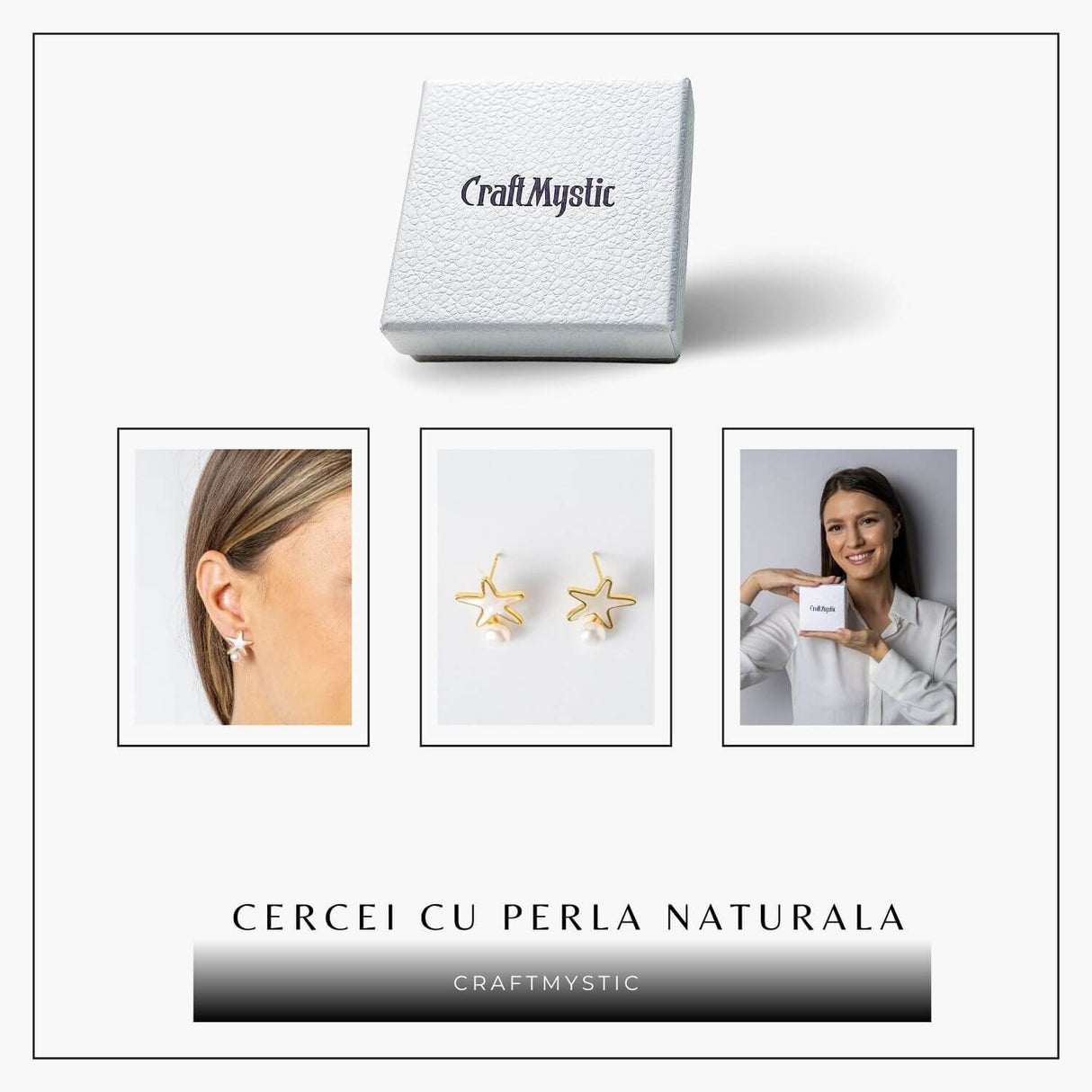 Eleganta si Stralucire - Cercei Stea din Cupru cu Perla Naturala