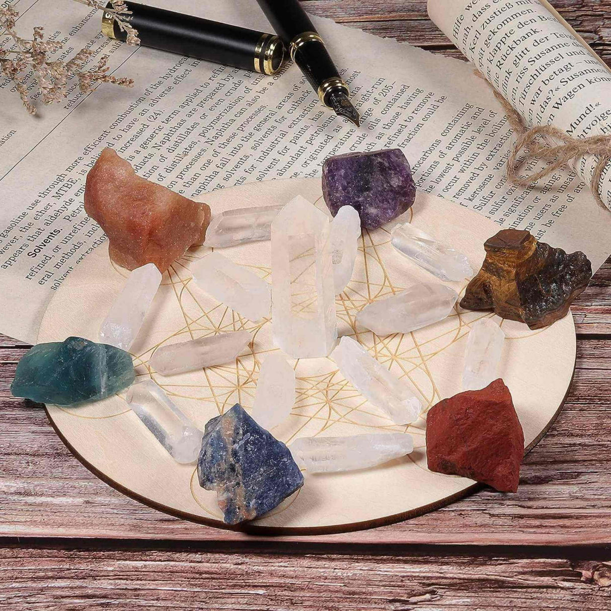 Grila din Lemn pentru Cristale cu Modelul Cubului lui Metatron, Diametru 25 cm