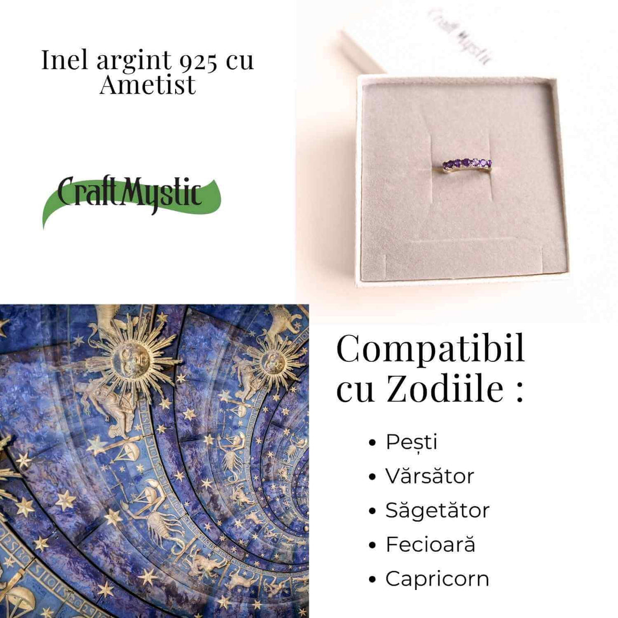 Inel din Argint 925 cu Ametist Marime 55 / 7 - Liniste Interioara si Protectie Energetica