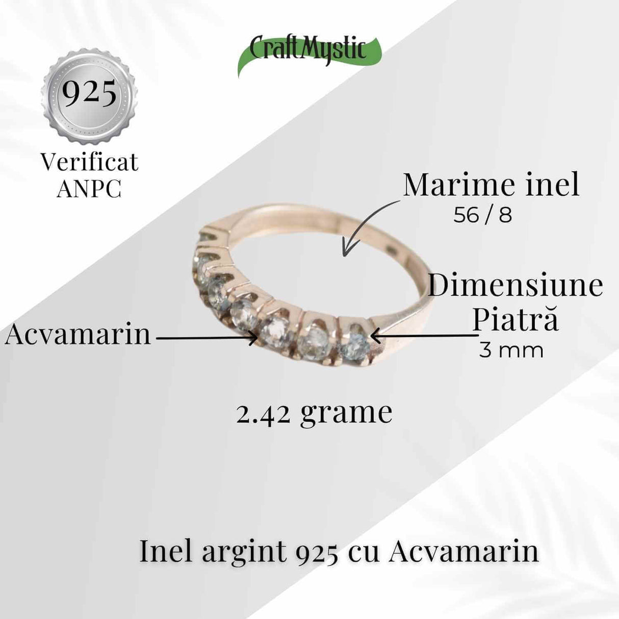 Inel Argint 925 cu Acvamarin fatetat marime M56/8 - Claritate Mentala si Calm Interior