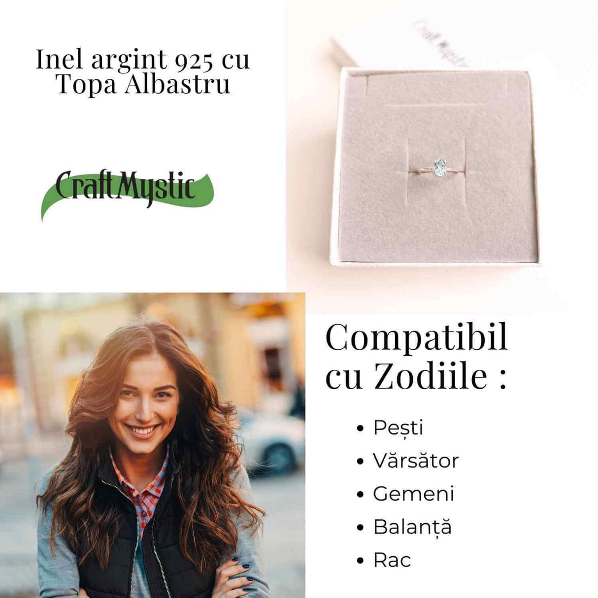 Inel ajustabil din Argint 925 cu Topaz Albastru - Claritate Mentala si Expresie Autentica