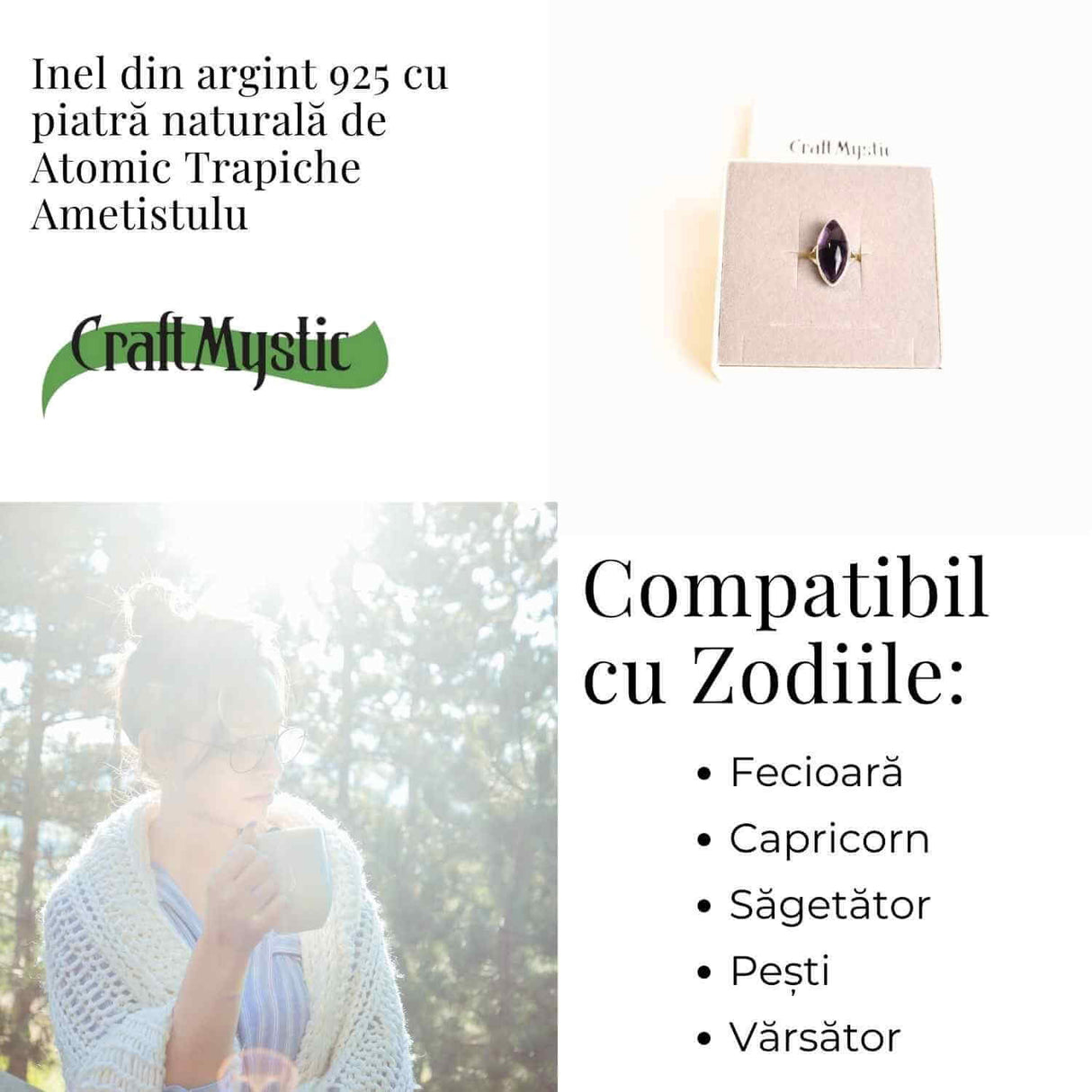 Inel argint 925 cu Atomic Trapiche Ametist lacrima - Claritate si Protectie Spirituala