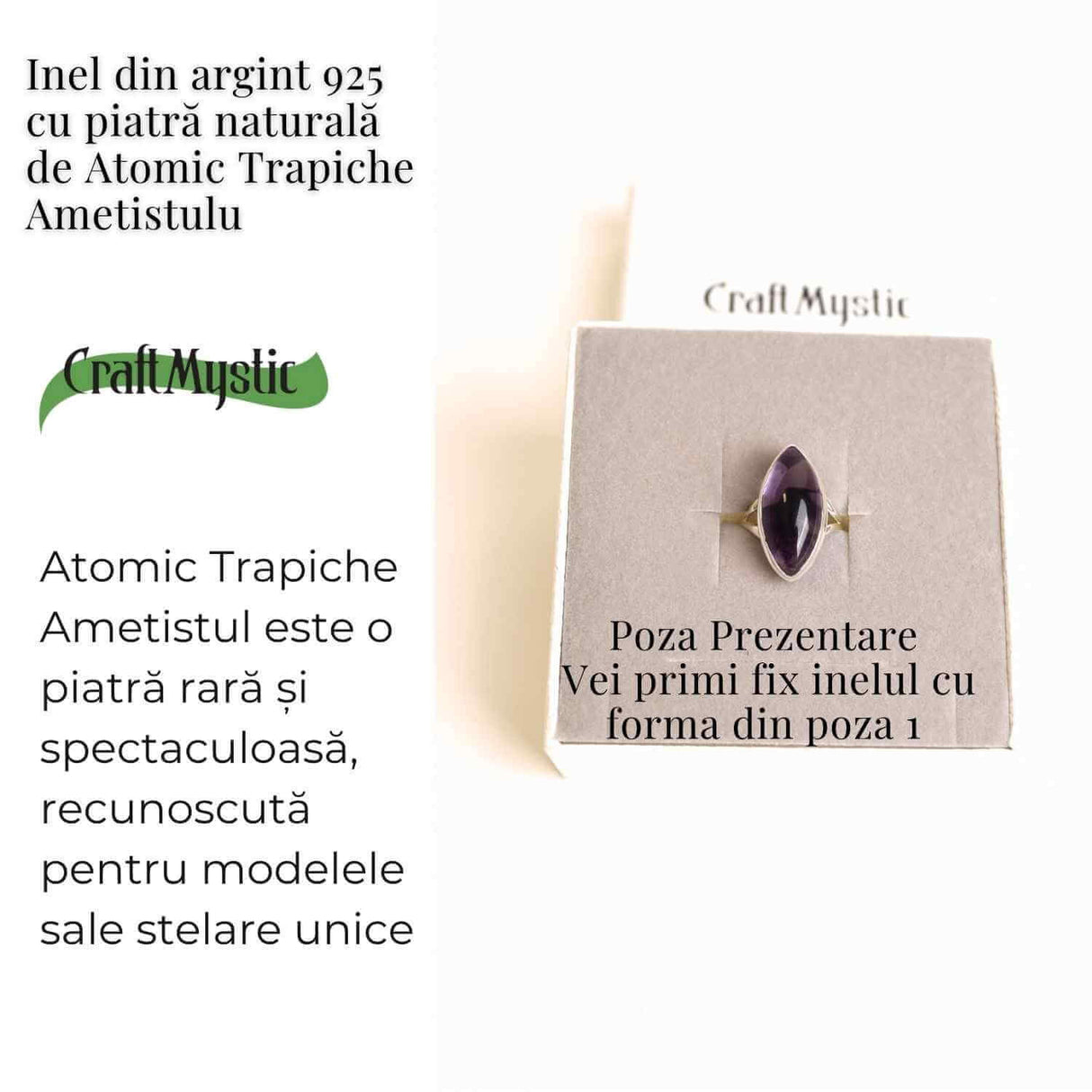 Inel argint 925 cu Atomic Trapiche Ametist lacrima - Claritate si Transformare