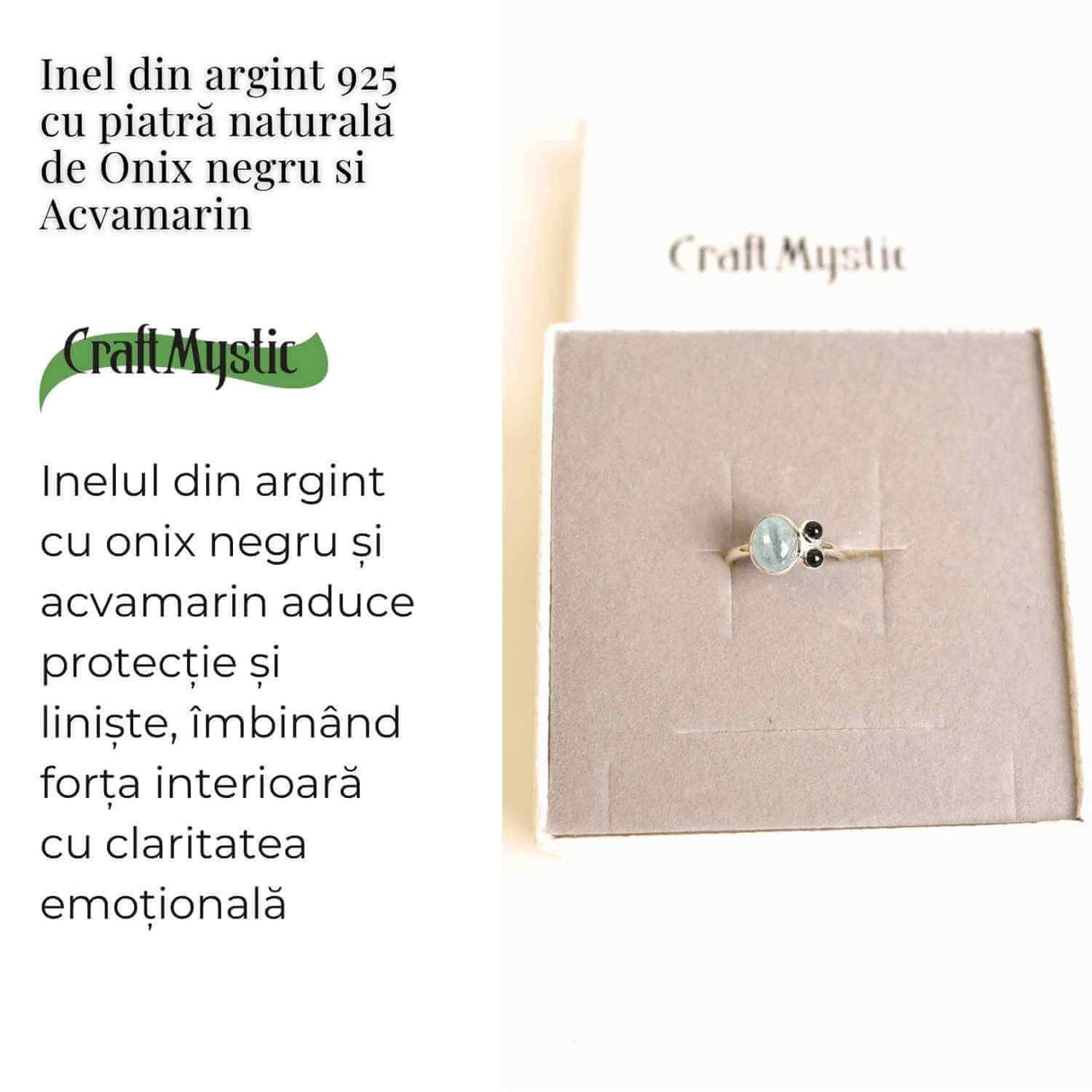 Inel argint 925 cu Acvamarin si Onix Negru - Claritate si Protectie