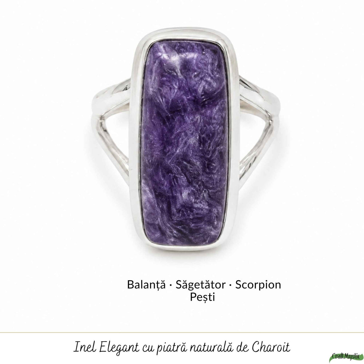 Inel Argint 925 cu Charoit Dreptunghi – Claritate Spirituala si Echilibru Interior