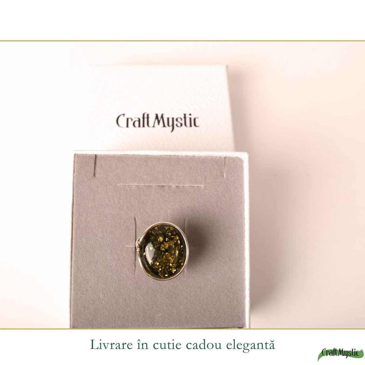 Inel Argint 925 cu Chihlimbar Verde Oval – Eleganta Naturala si Energie Feminina