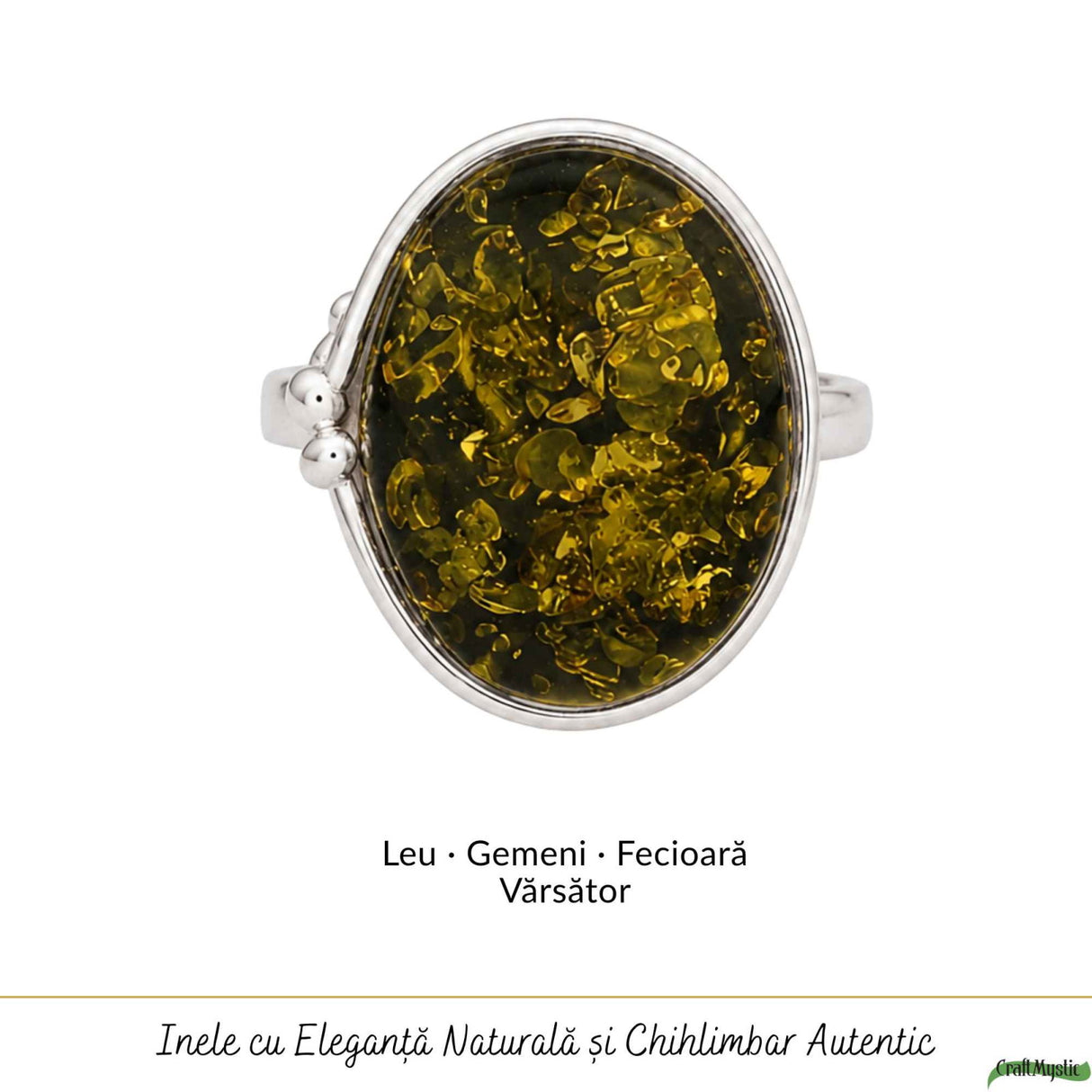 Inel Argint 925 cu Chihlimbar Verde Oval – Eleganta Naturala si Energie Feminina