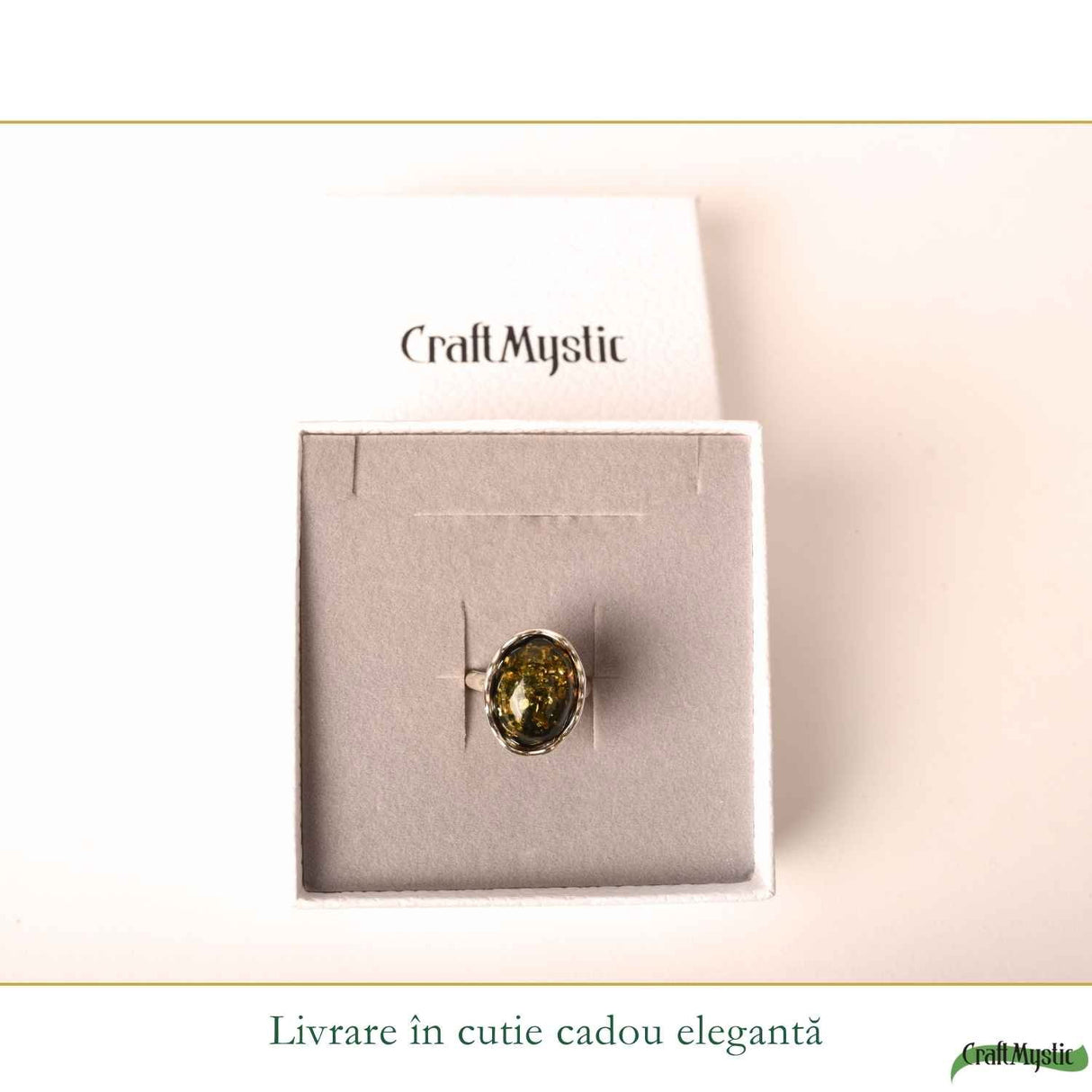 Inel Argint 925 cu Chihlimbar Verde Oval – Eleganta Naturala si Energie Pozitiva
