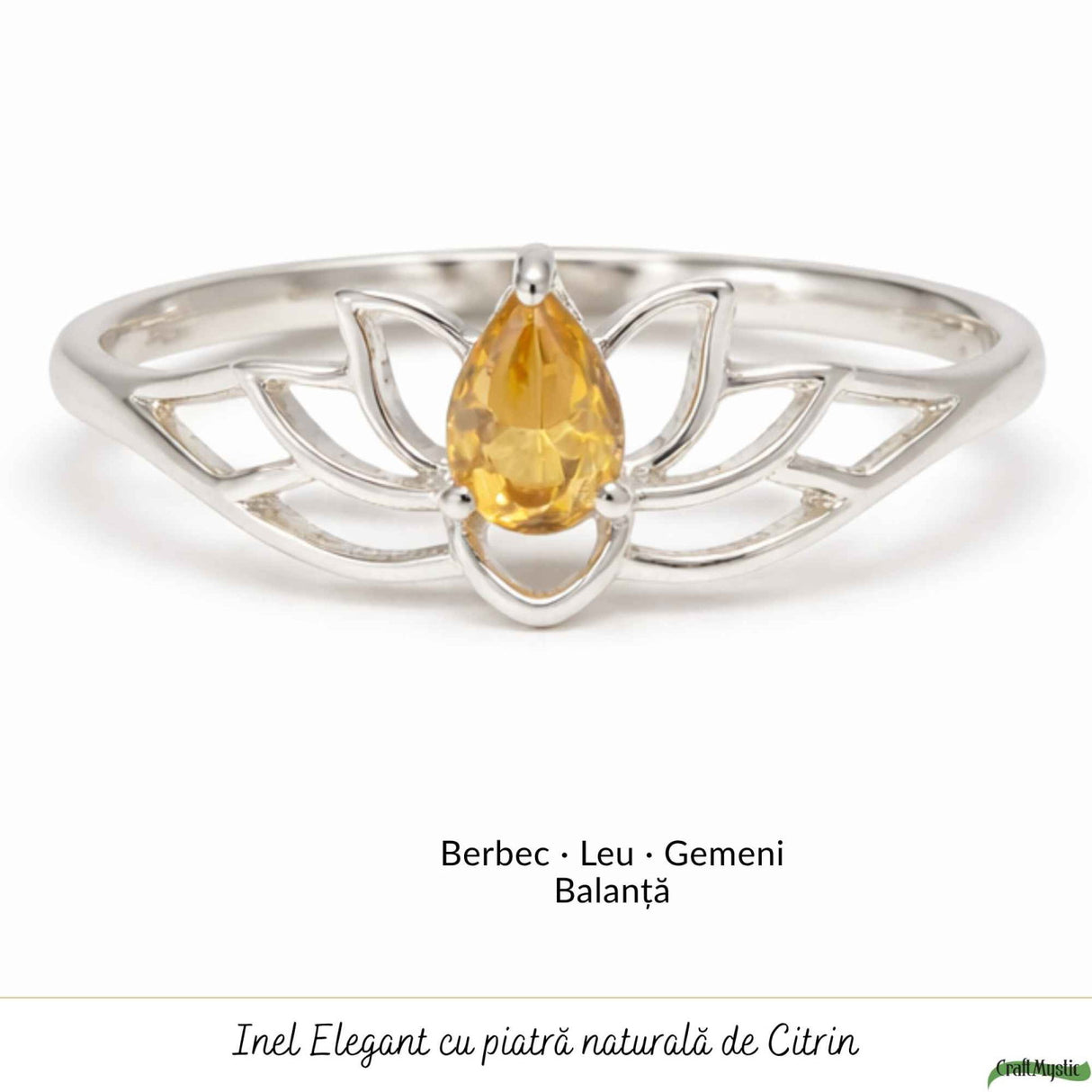 Inel argint 925 cu Citrin floare de lotus – prosperitate si energie pozitiva