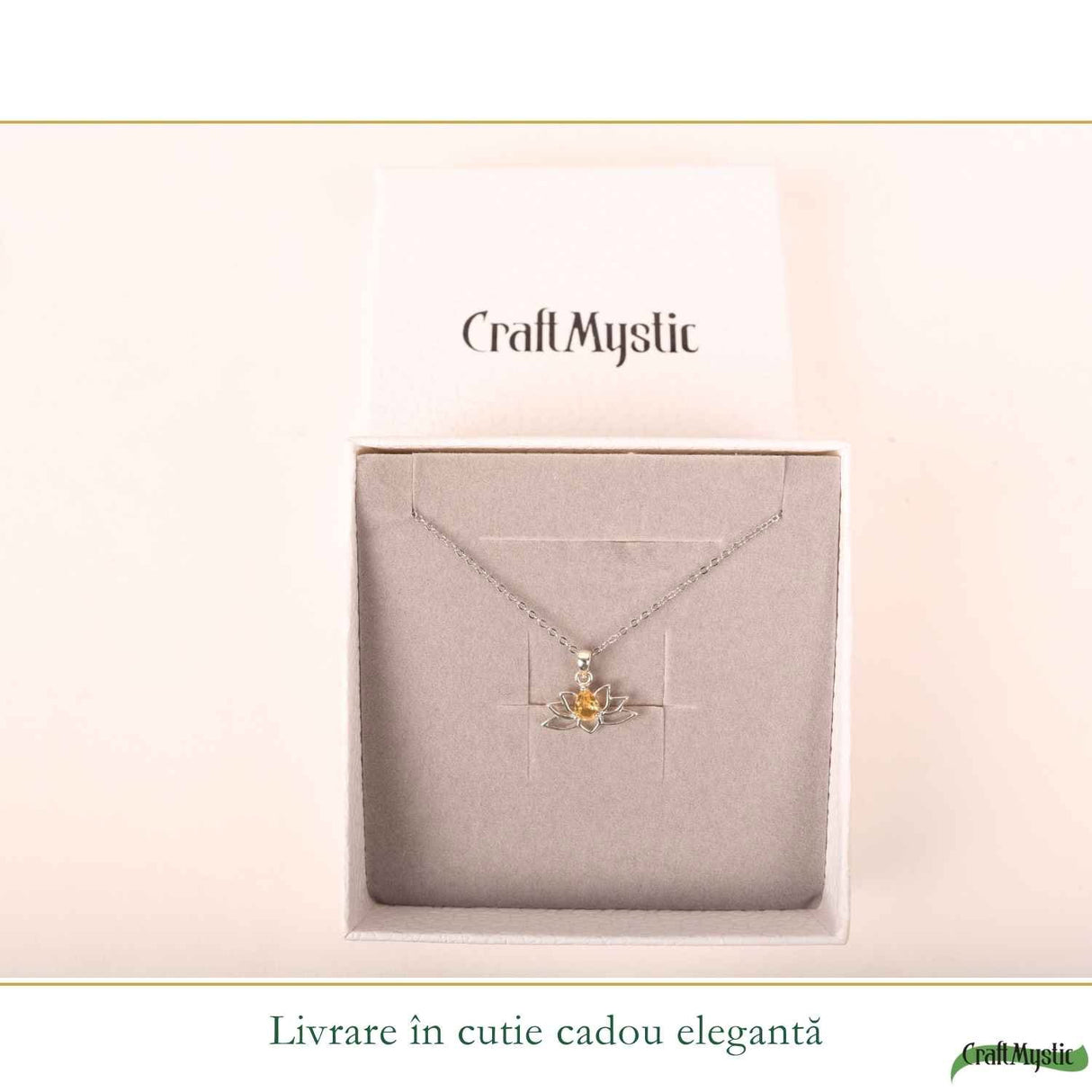 Colier citrin natural lotus argint 925 – energie, optimism si echilibru