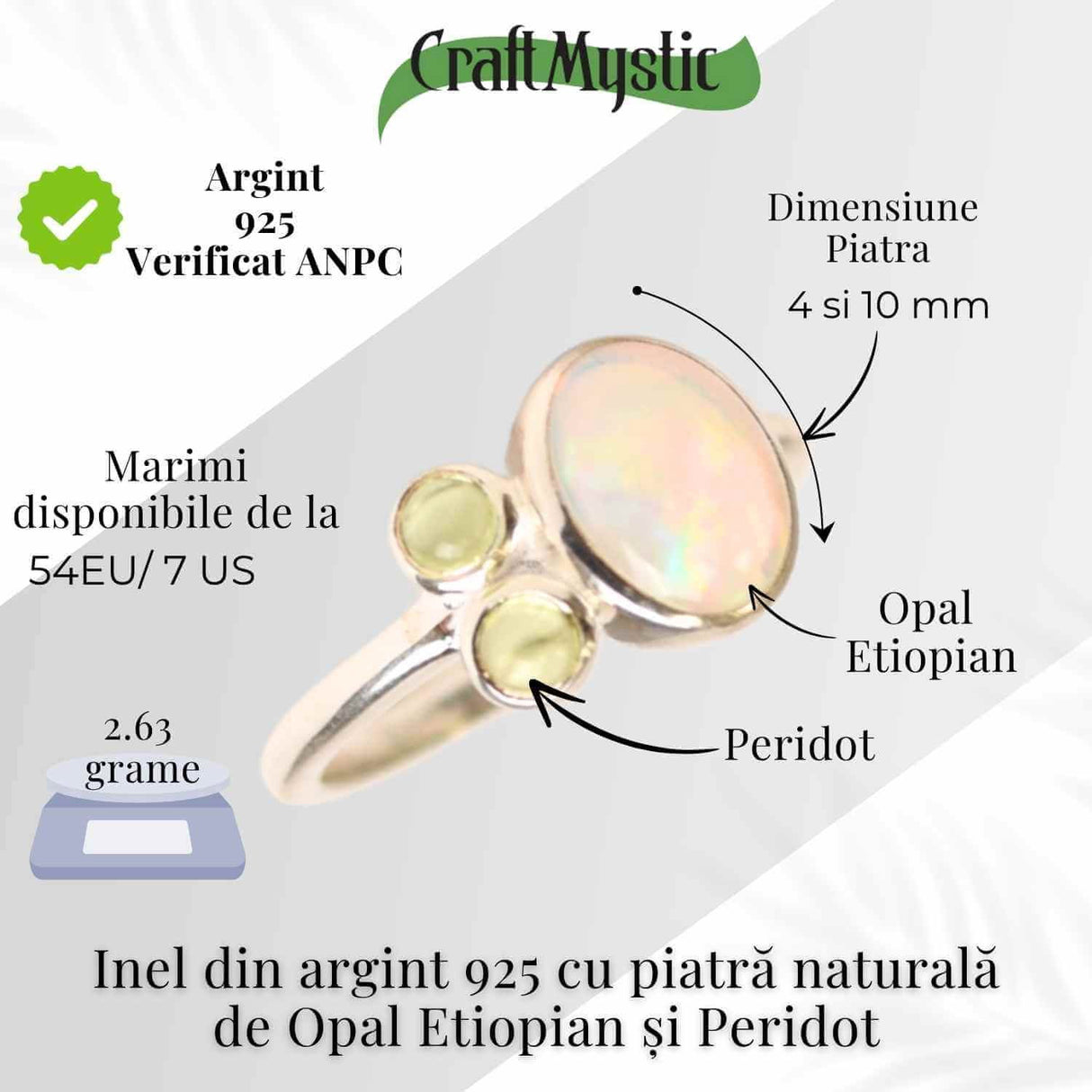 Inel argint 925 cu Opal Etiopian si Peridot - Lumina si Renastere
