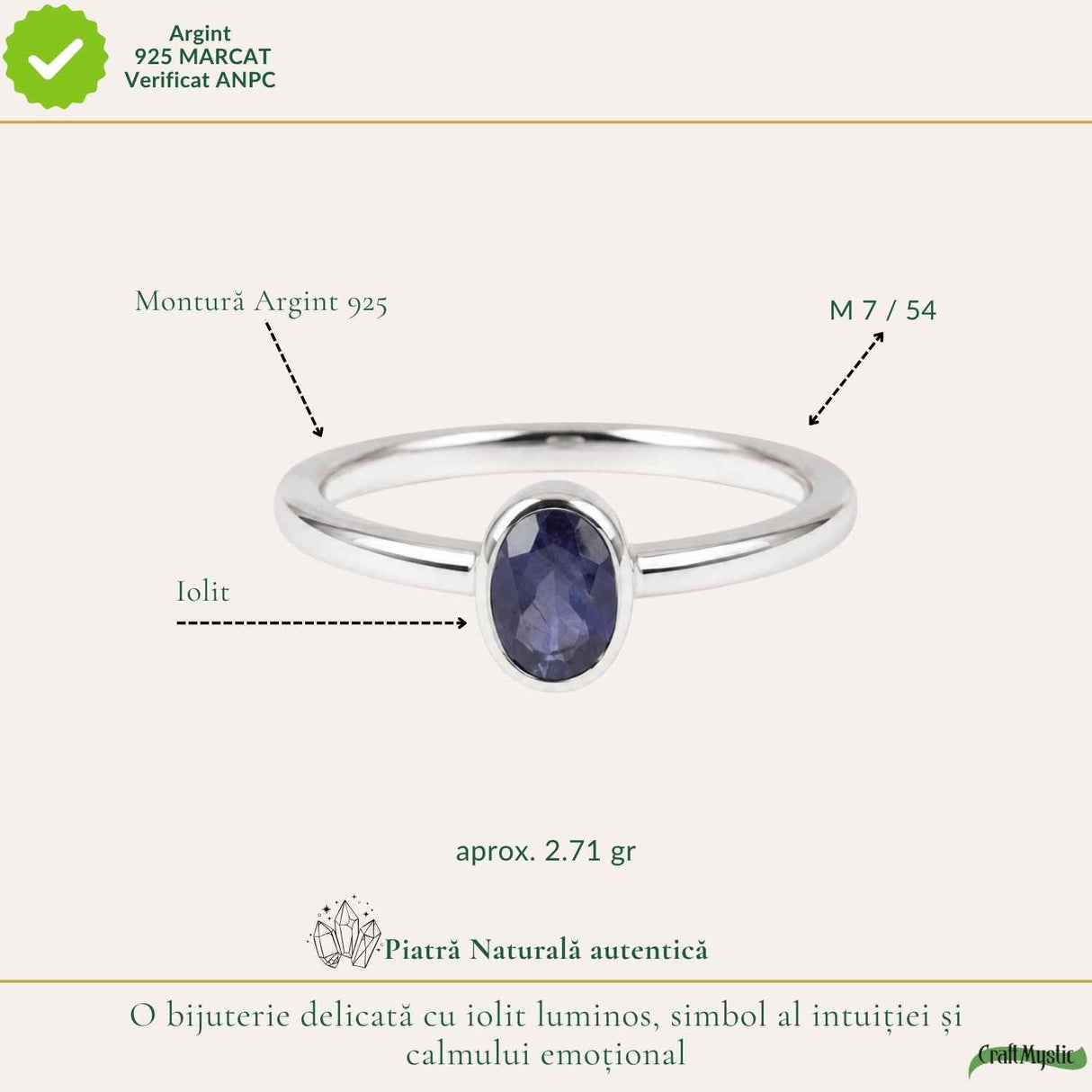 Inel Argint 925 cu Iolit Fatetat Oval – Claritate si Intuitie Feminina
