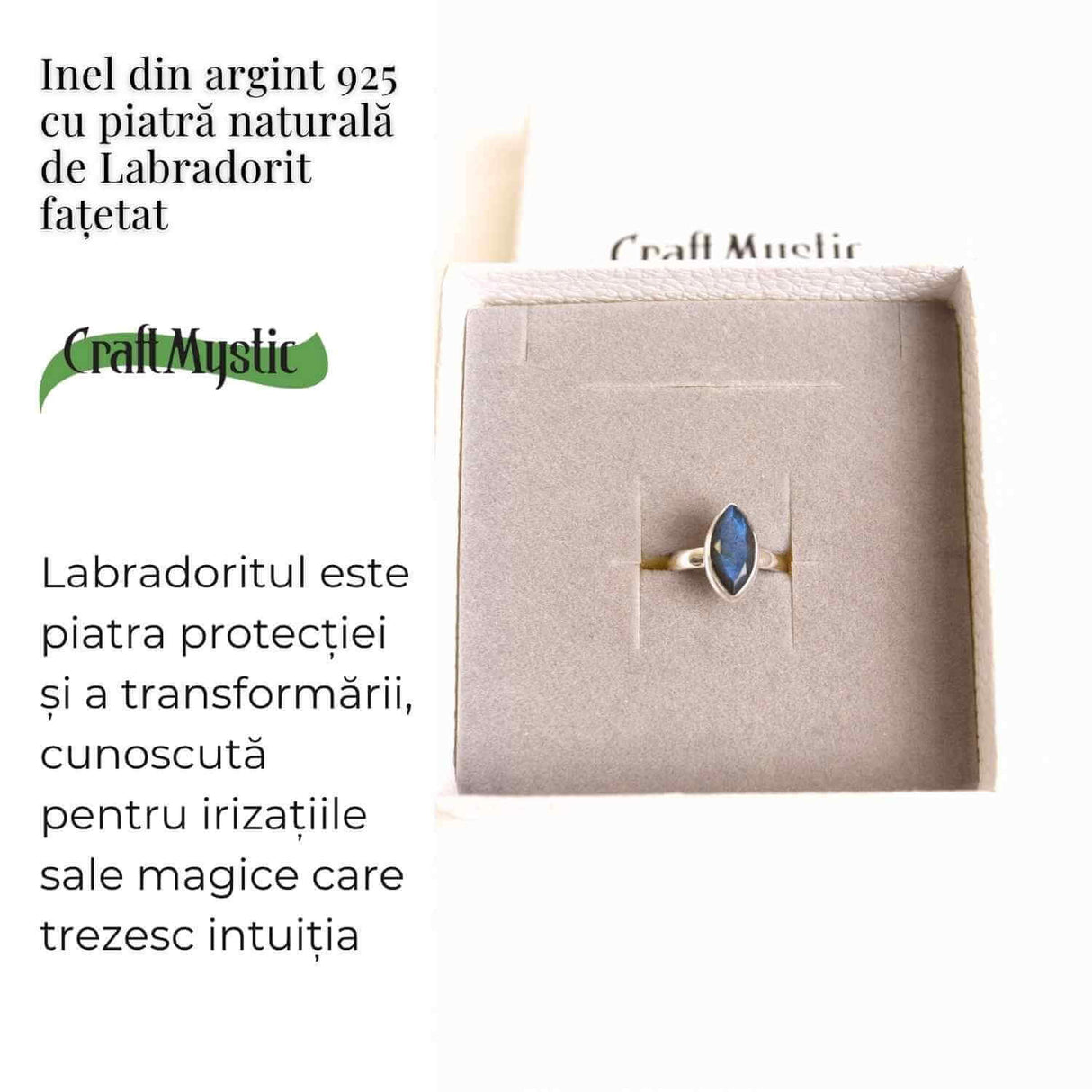 Inel Argint 925 cu Labradorit fatetat forma delica- Intuitie si Protectie