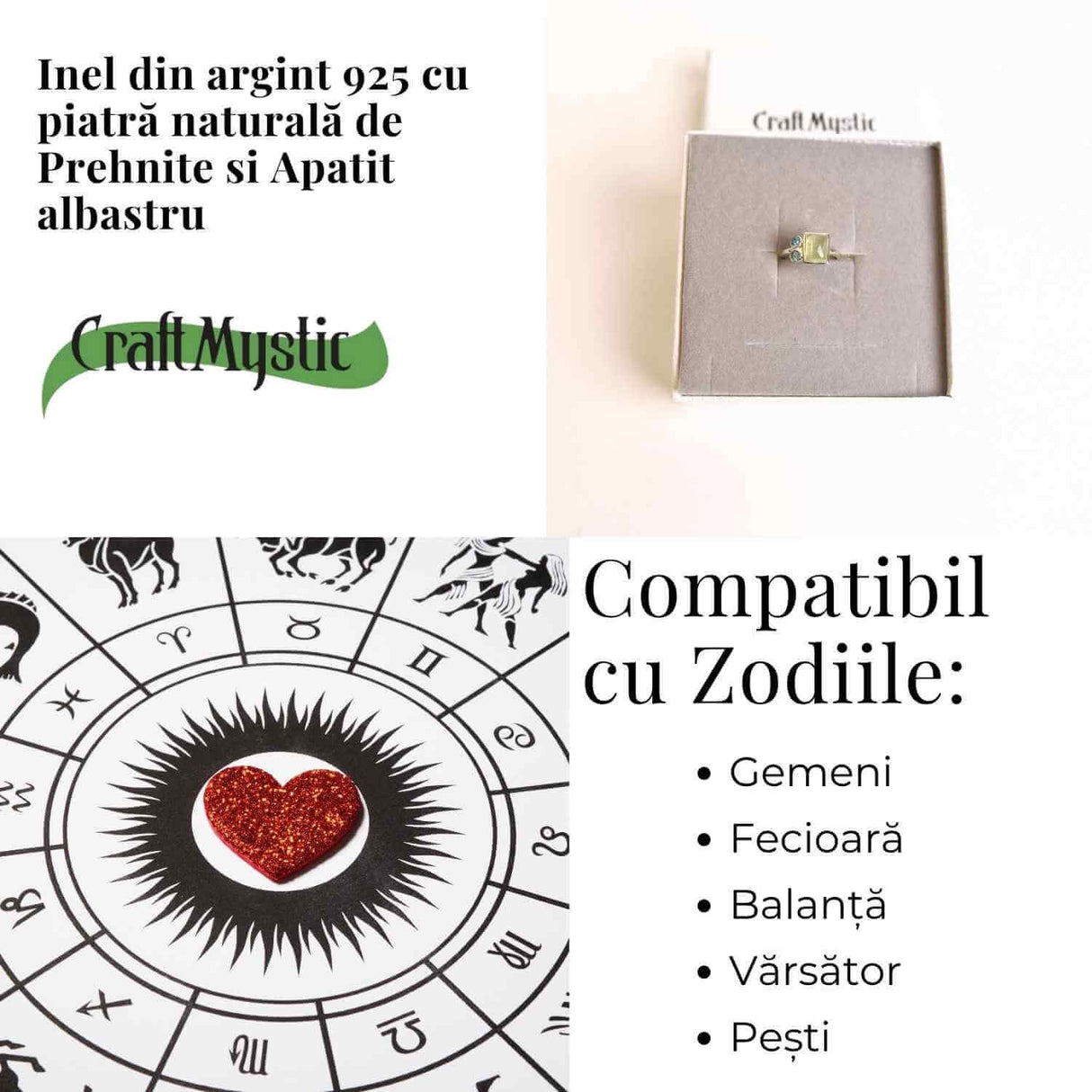 Inel Argint 925 cu Prehnite si Apatit Albastru - Claritate si Armonie Interioara