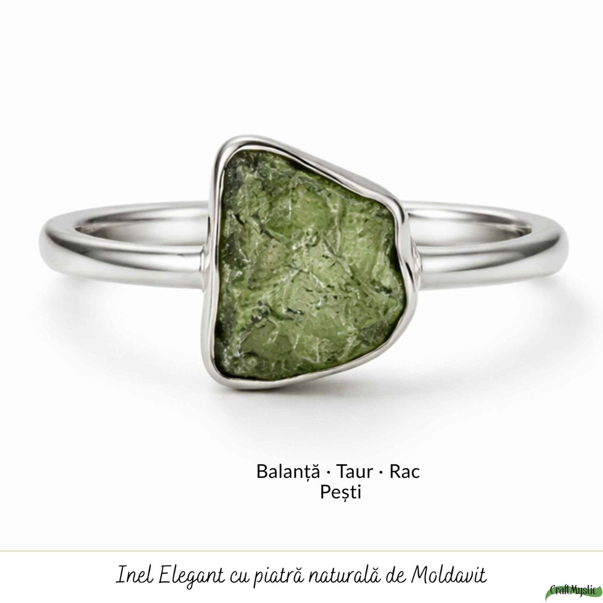 Inel din Argint 925 cu Moldavit Natural Brut, M7/54 – Energie Inalta si Aliniere Interioara