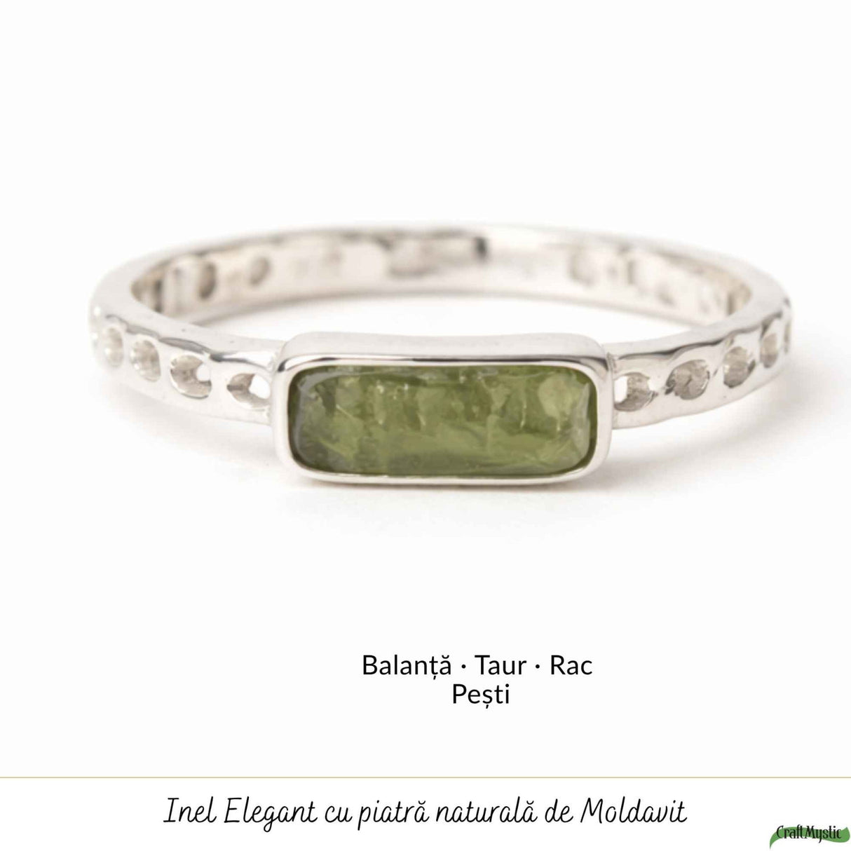 Inel Argint 925 cu Moldavit Brut Dreptunghiular – Claritate si Transformare