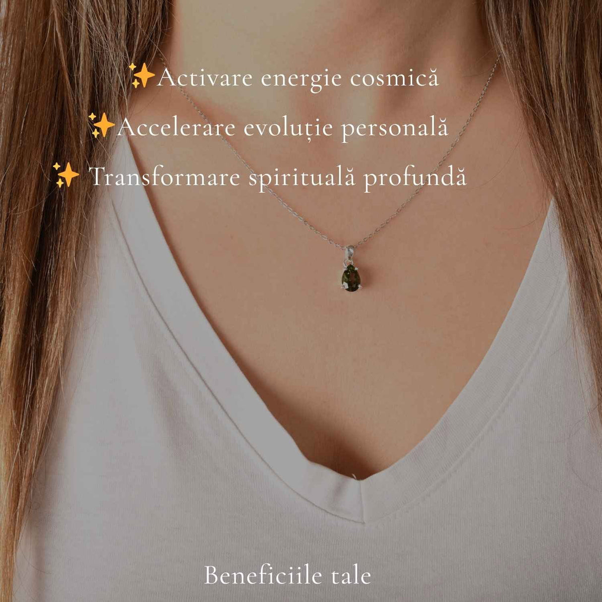 Colier Argint 925 cu Moldavit Fatetat Lacrima – Transformare si Claritate Interioara