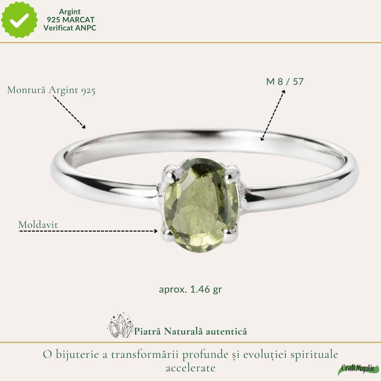 Inel Argint 925 cu Moldavit Fatetat Oval – Claritate si Transformare