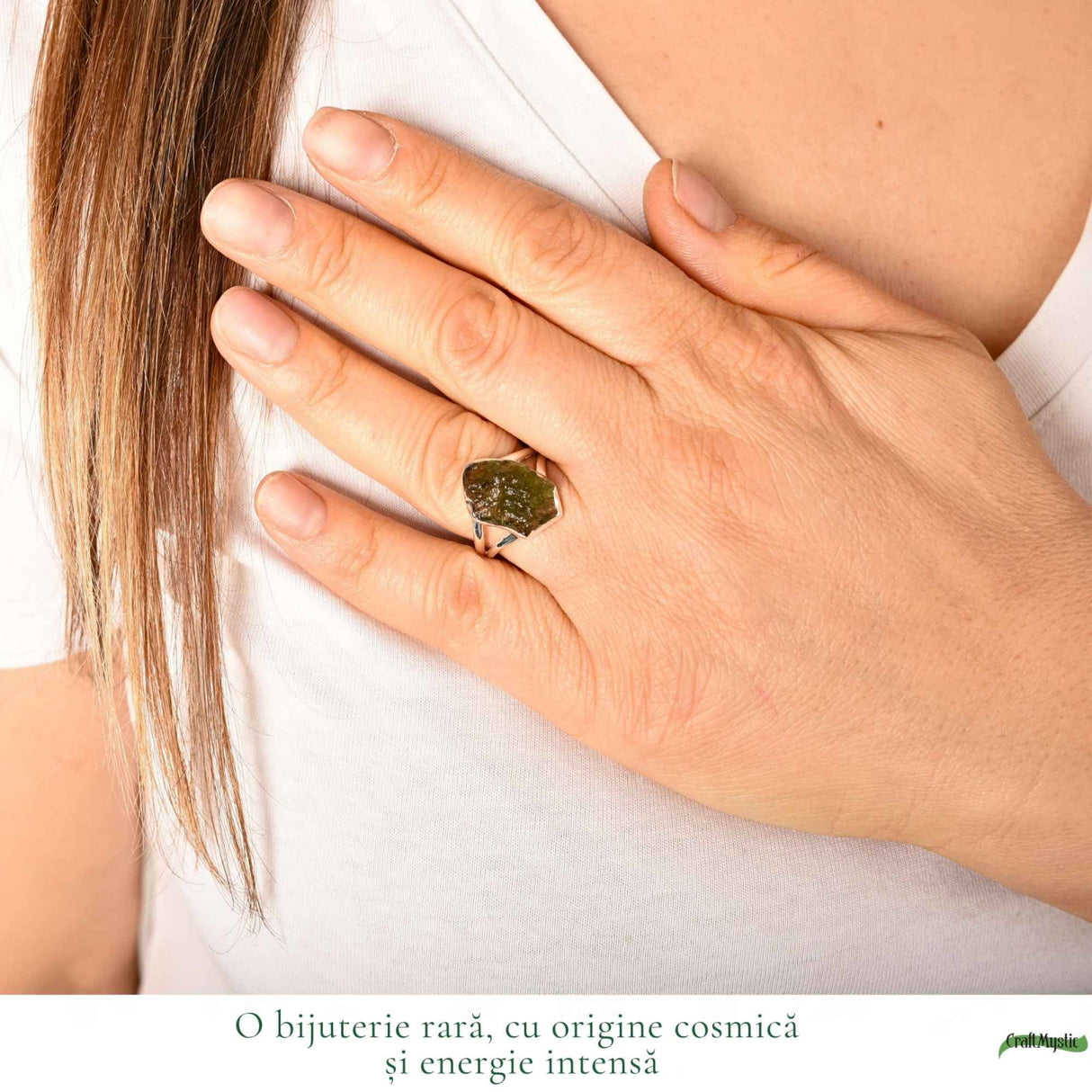 Inel din Argint 925 cu Piatra Naturala Moldavit, M8/57 – Protectie si Evolutie Interioara