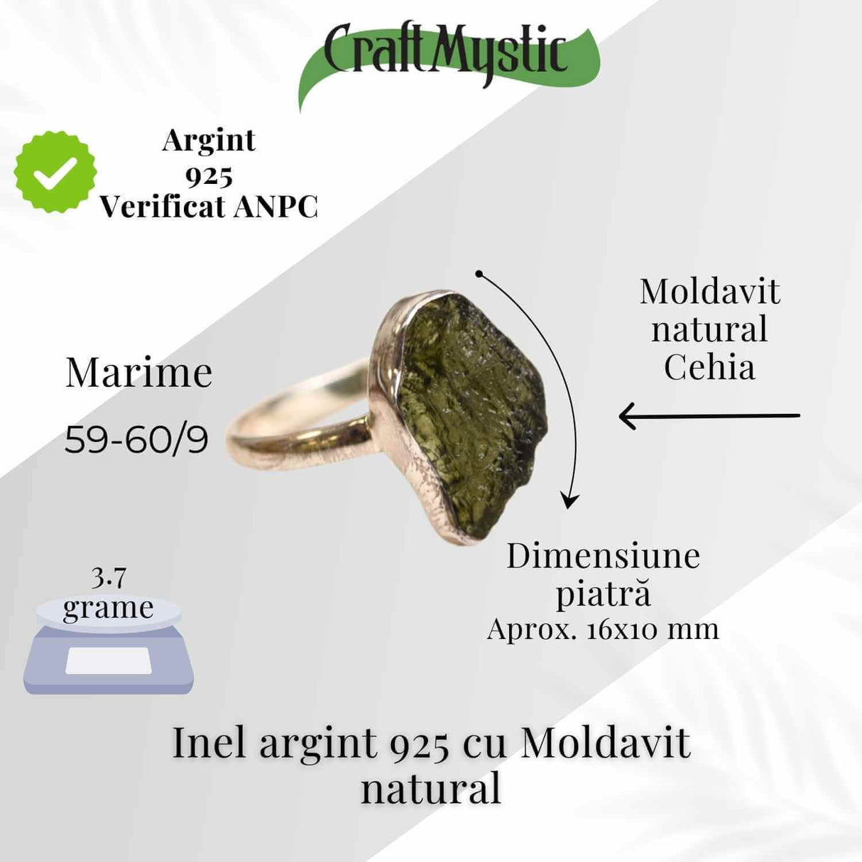 Inel argint 925 cu moldavit natural marime 59-60 EU / 9 US - Talisman cosmic al transformarii