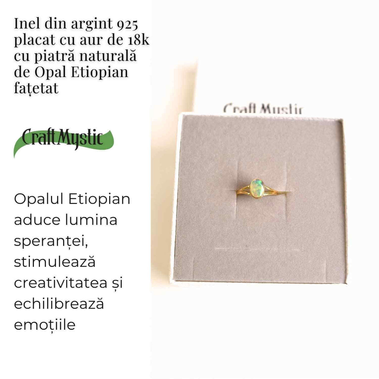 Inel Argint 925 placat cu aur 18K cu Opal Etiopian fatetat - Lumina si Magie Interioara