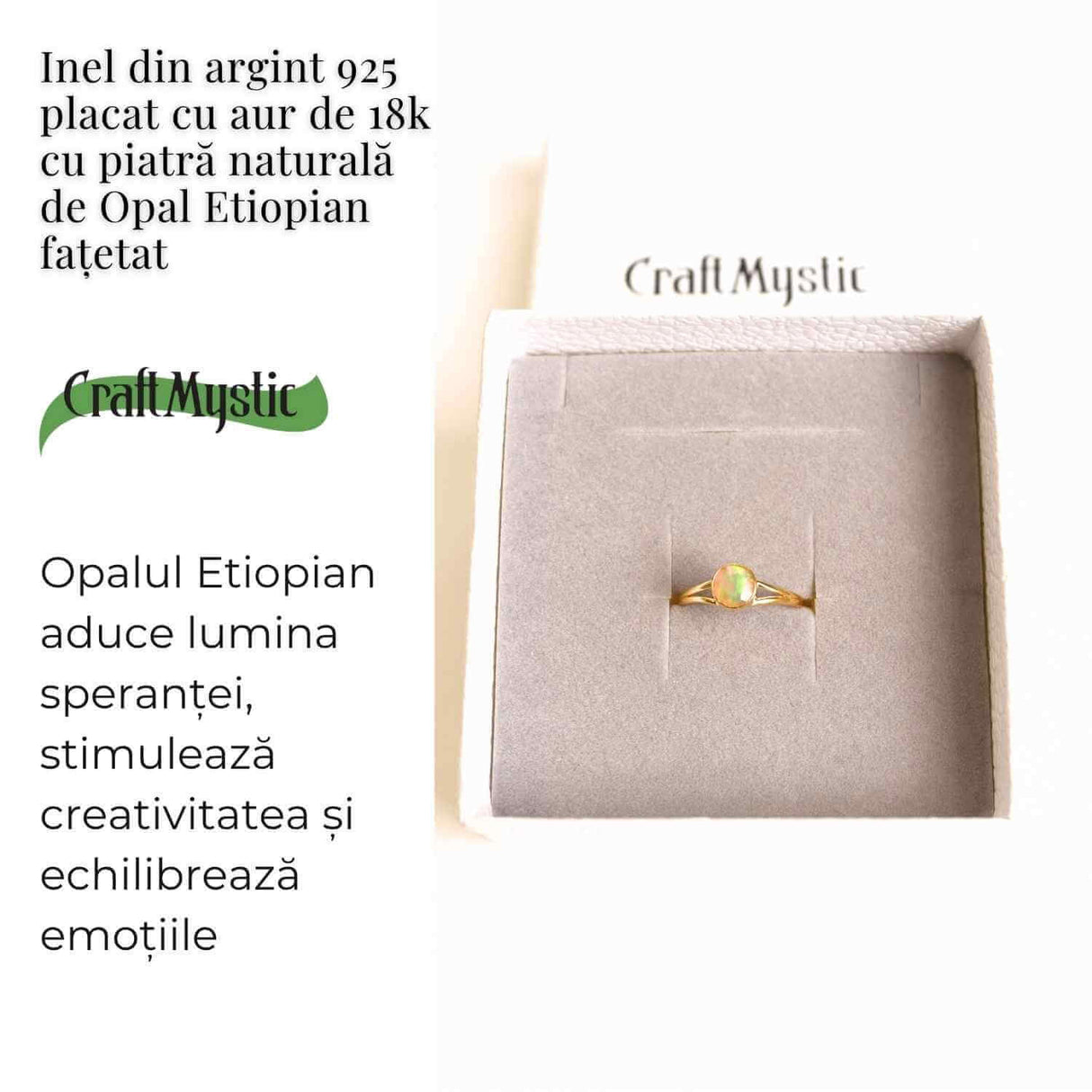 Inel Argint 925 placat cu aur 18K cu Opal Etiopian fatetat - Lumina si Magie Interioara