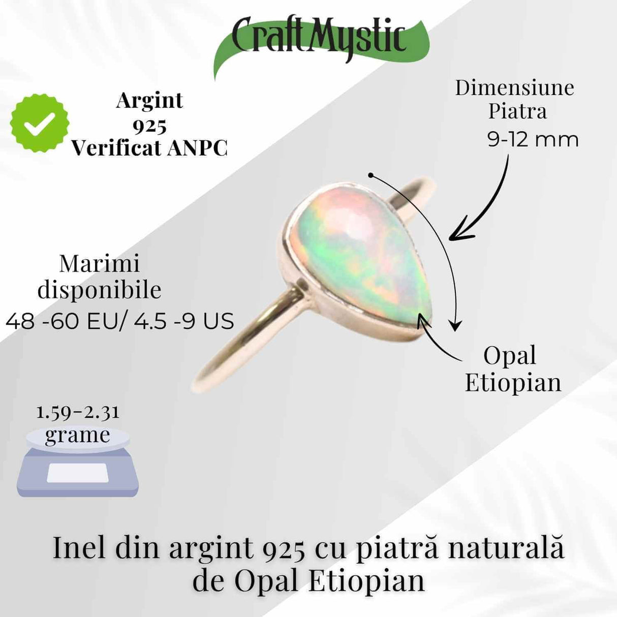 Inel argint 925 cu Opal Etiopian lacrima - Lumina interioara si claritate