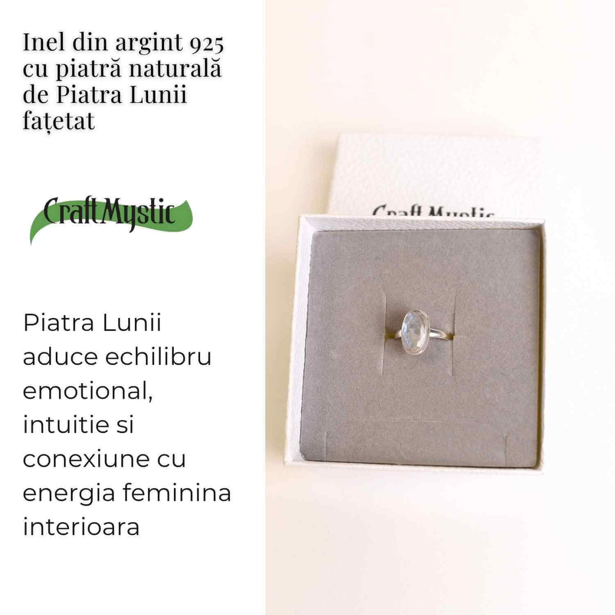 Inel Argint 925 cu Piatra Lunii Fatetat Ovala - Intuitie si Echilibru Emotional