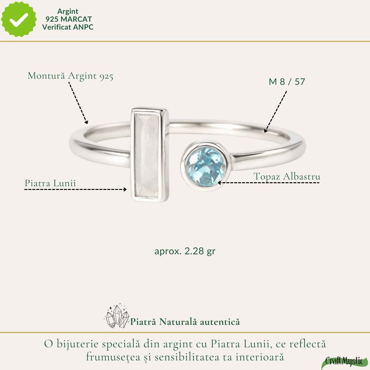 Inel Argint 925 cu Piatra Lunii si Topaz Alb – Echilibru si Claritate Interioara