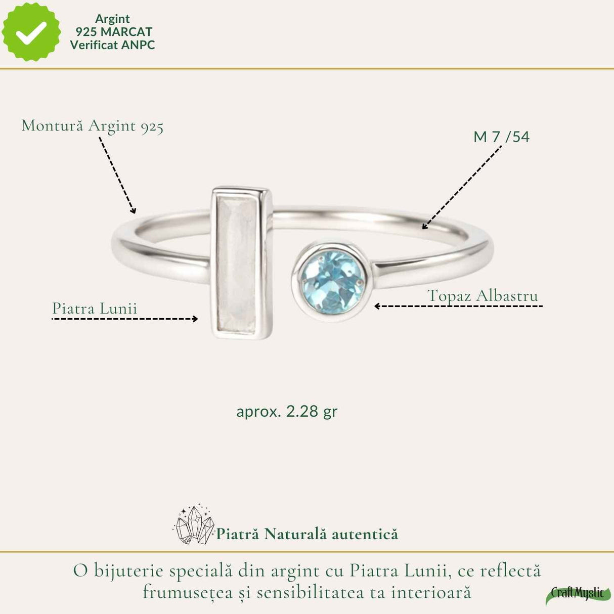 Inel Argint 925 cu Piatra Lunii si Topaz Alb – Echilibru si Claritate Interioara