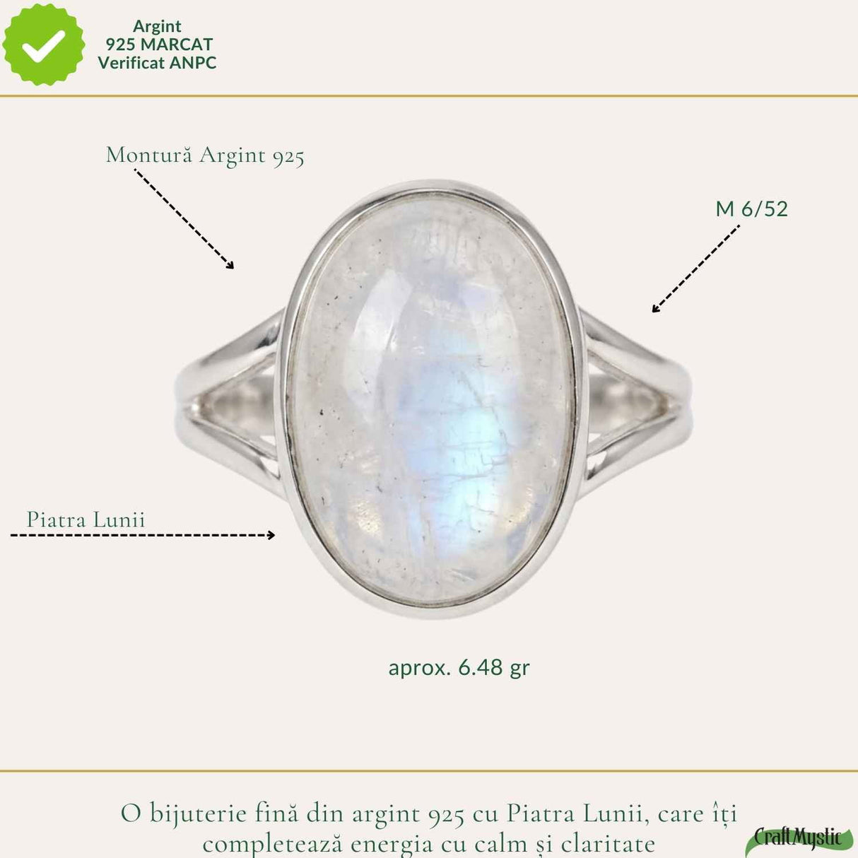 Inel Argint 925 cu Piatra Lunii Oval – Intuitie si Echilibru Interior