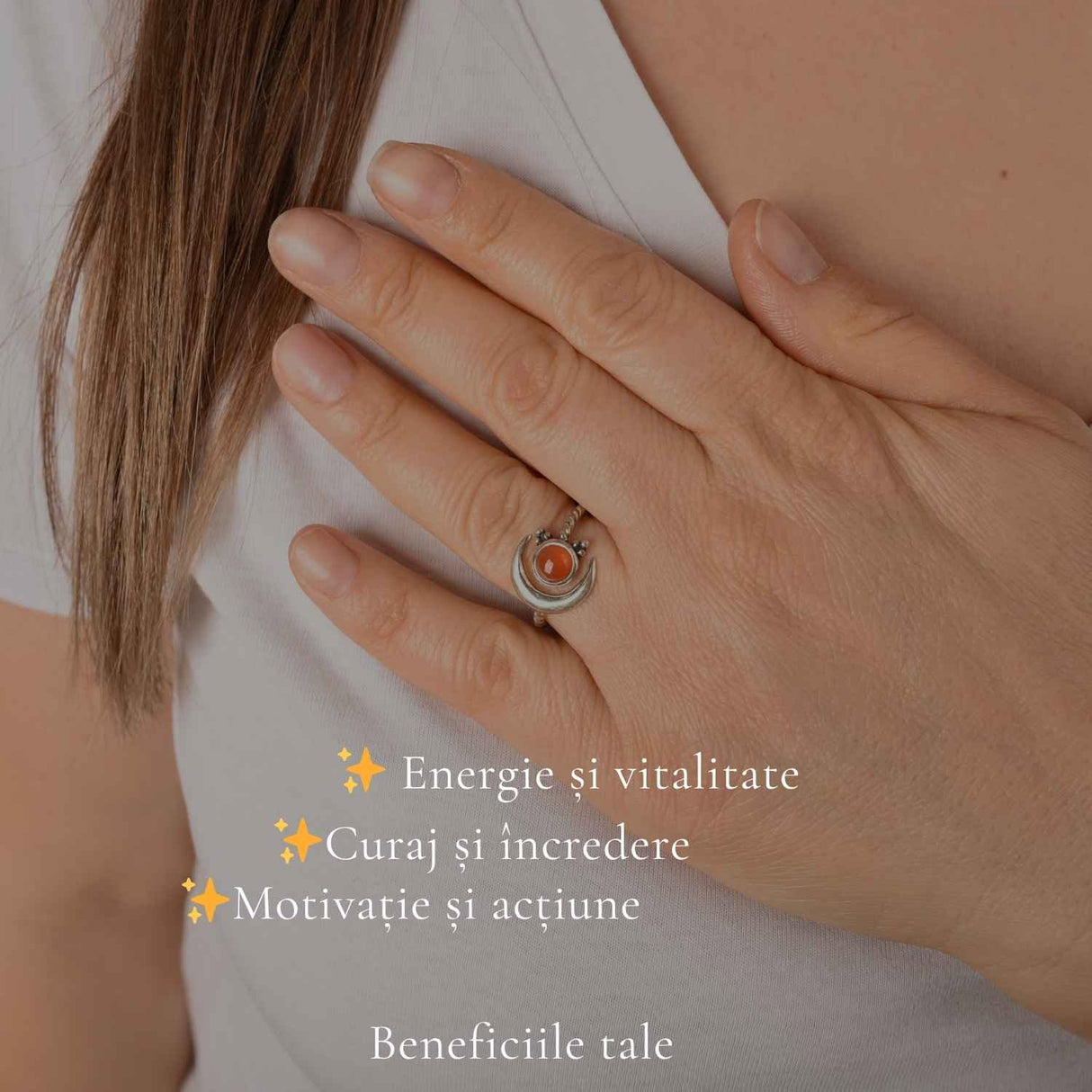 Inel argint 925 cu Carneol semiluna si soare – energie si echilibru feminin