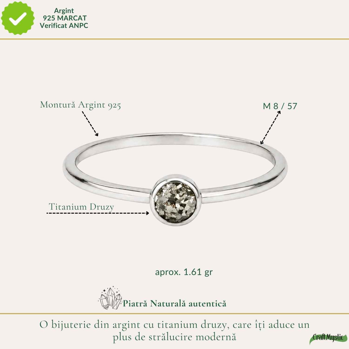 Inel argint 925 cu Titanium Druzy rotund – stralucire si energie pozitiva